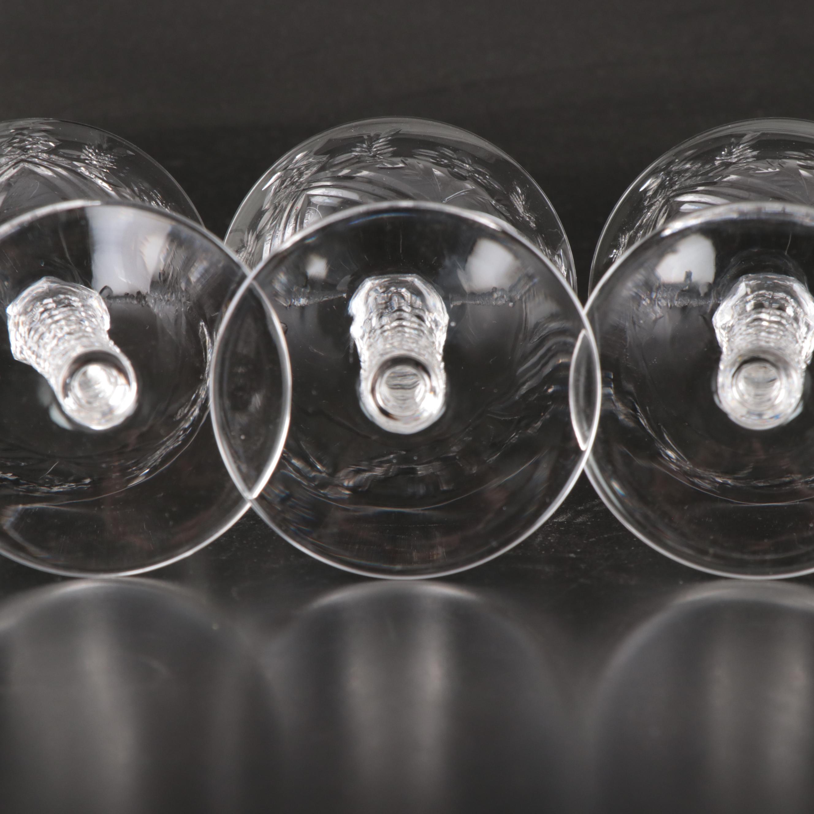 Art Deco Style Long Stem Etched Glass Coupes, Mid to Late 20th Century