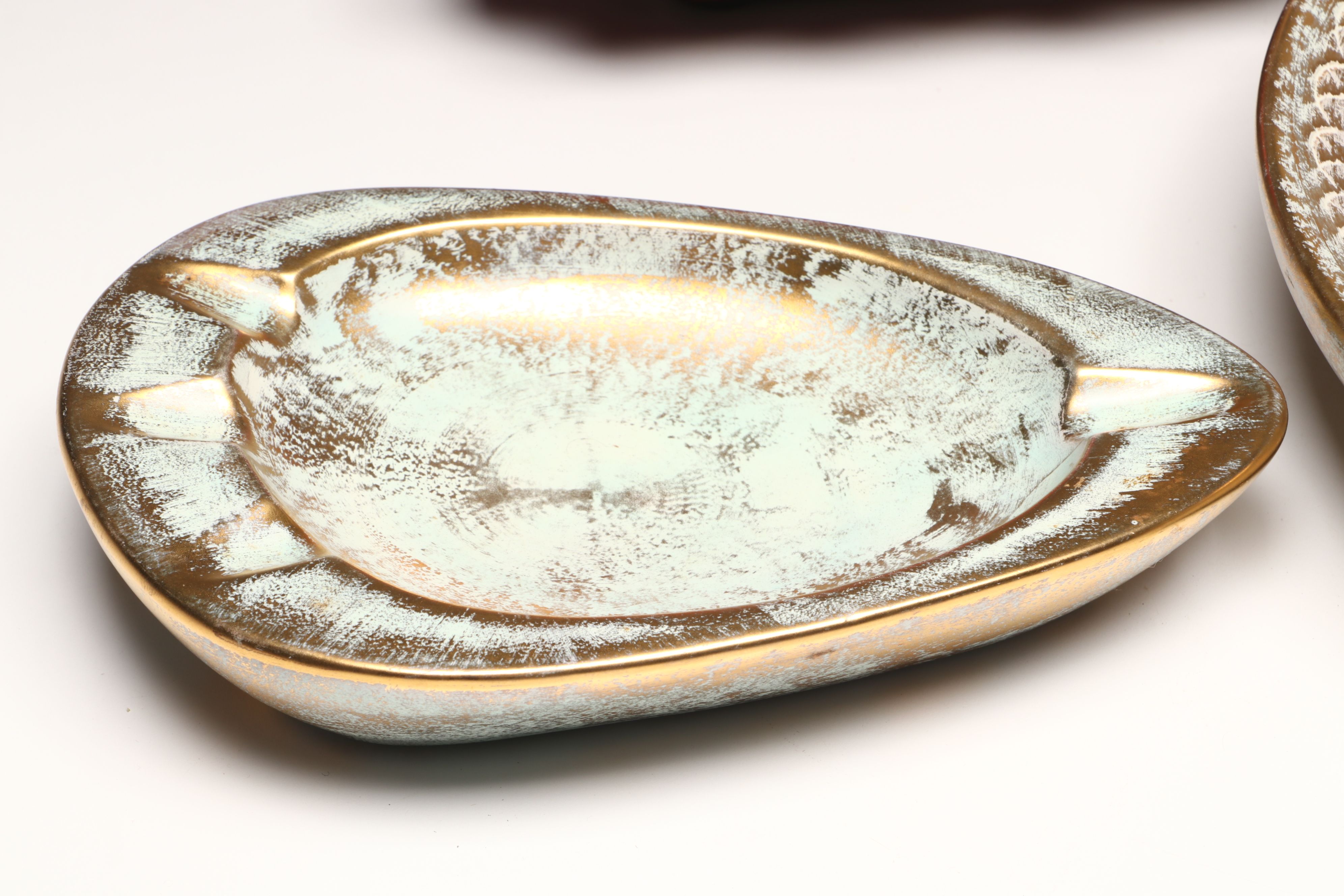 Stangl Pottery Ashtray and Bowl, Wooden Cabinet, and More Table Accessories