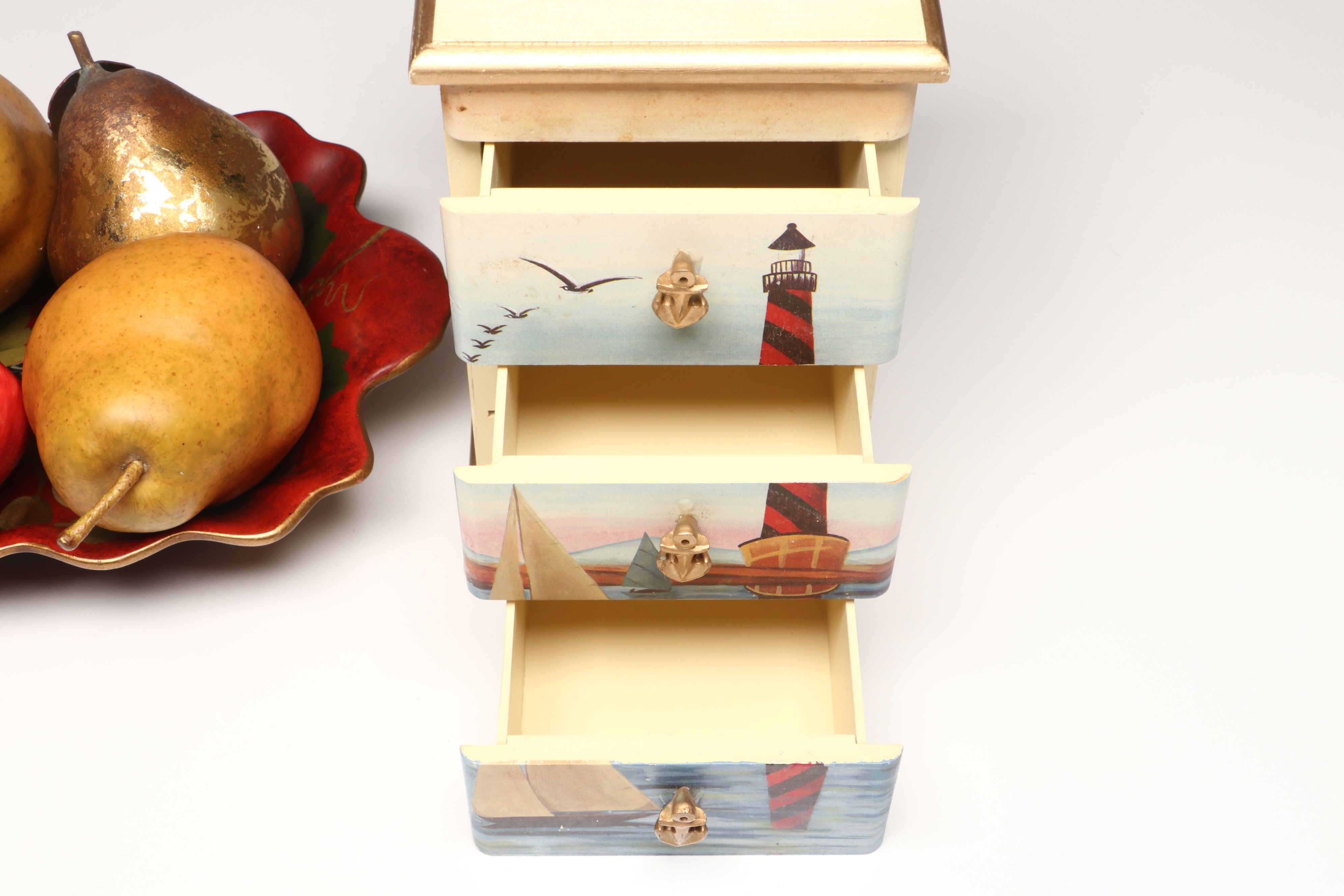 Stangl Pottery Ashtray and Bowl, Wooden Cabinet, and More Table Accessories