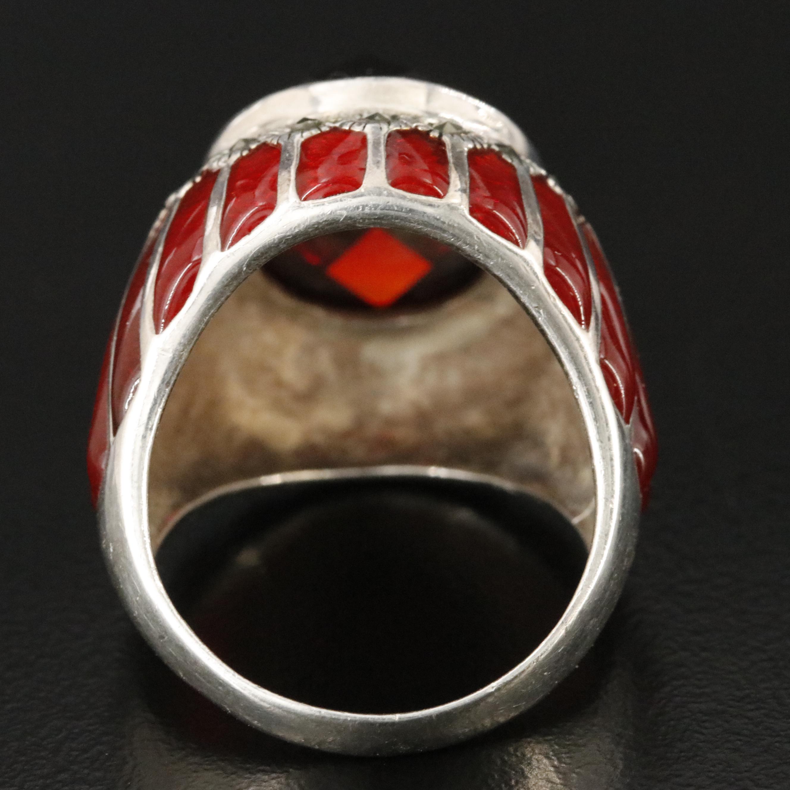 Sterling Garnet, Marcasite, and Enamel Ring