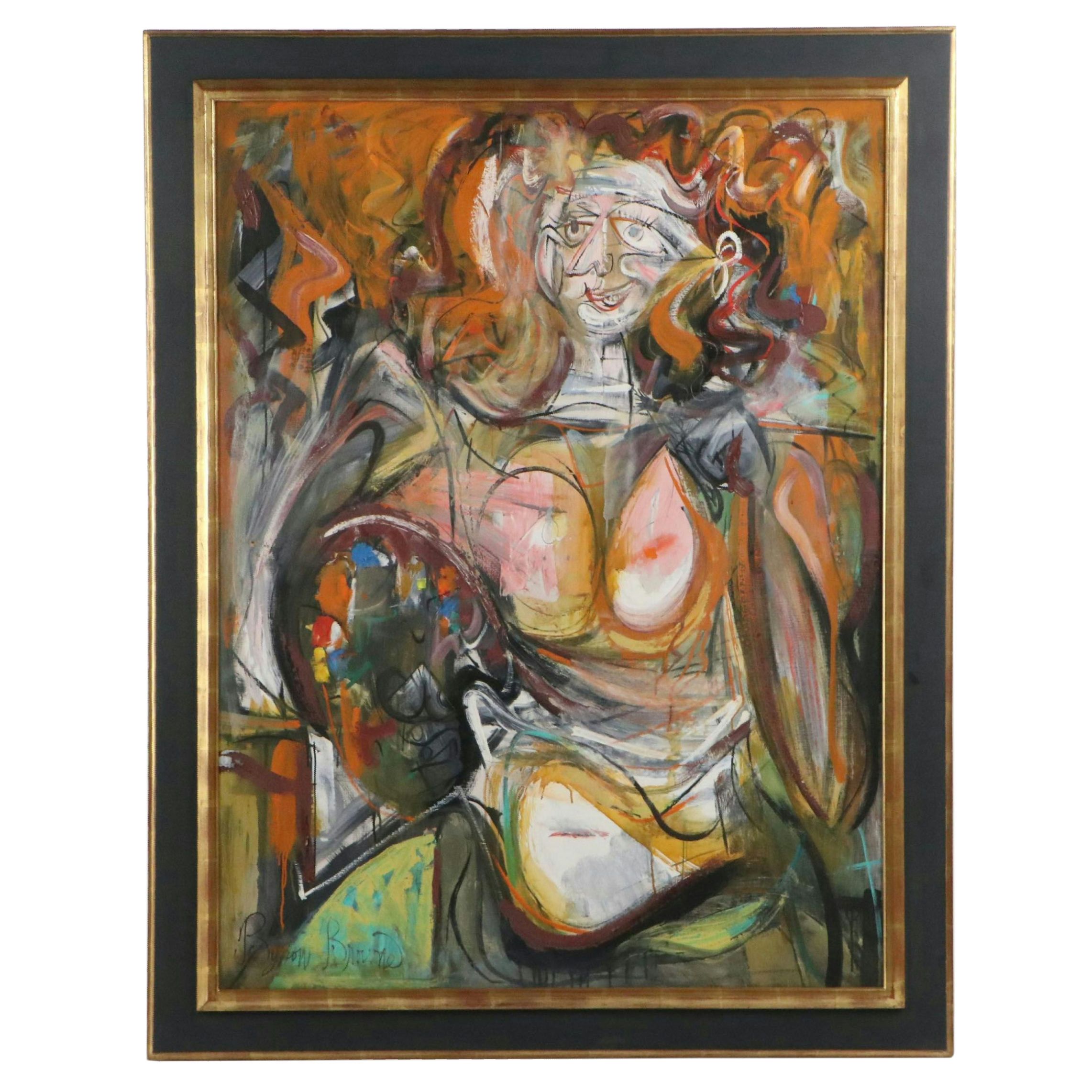 Byron Browne Oil Painting "Woman With Palette," 1957