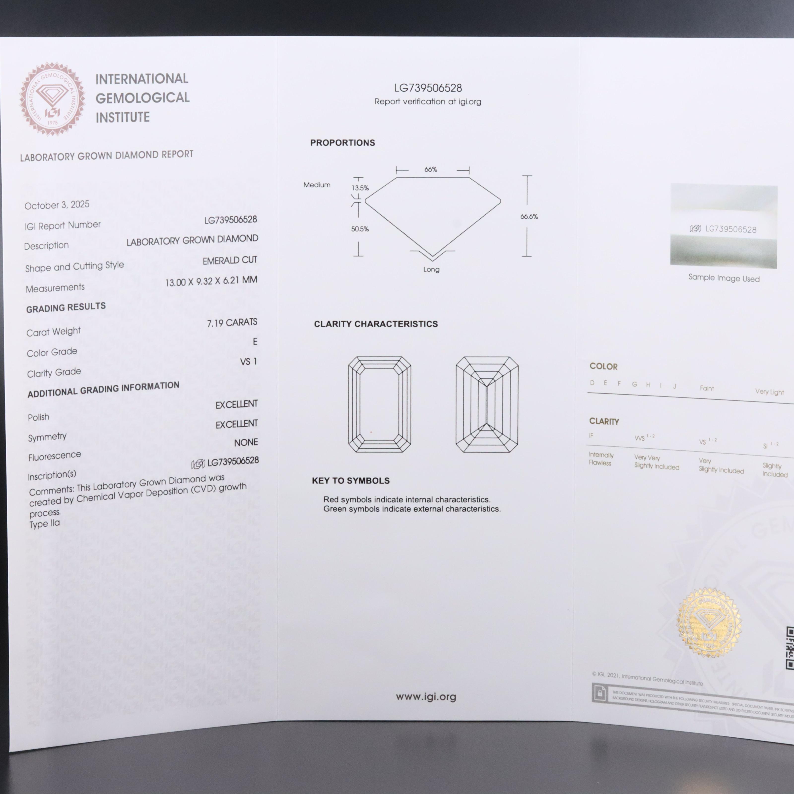 18K 7.19 CT Lab Grown Diamond Solitaire Ring with IGI Report