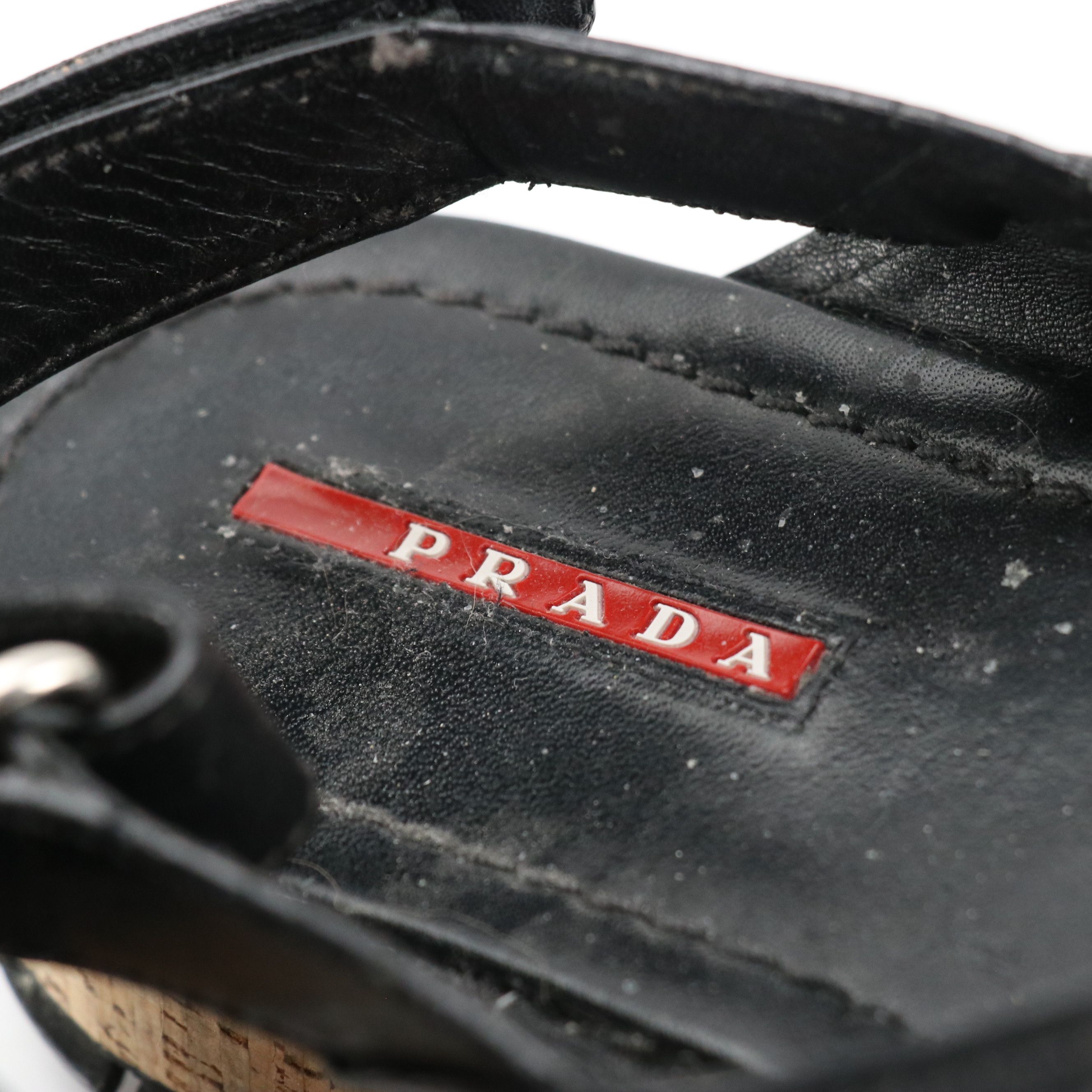 Prada Sport Black Leather Cork Sandals