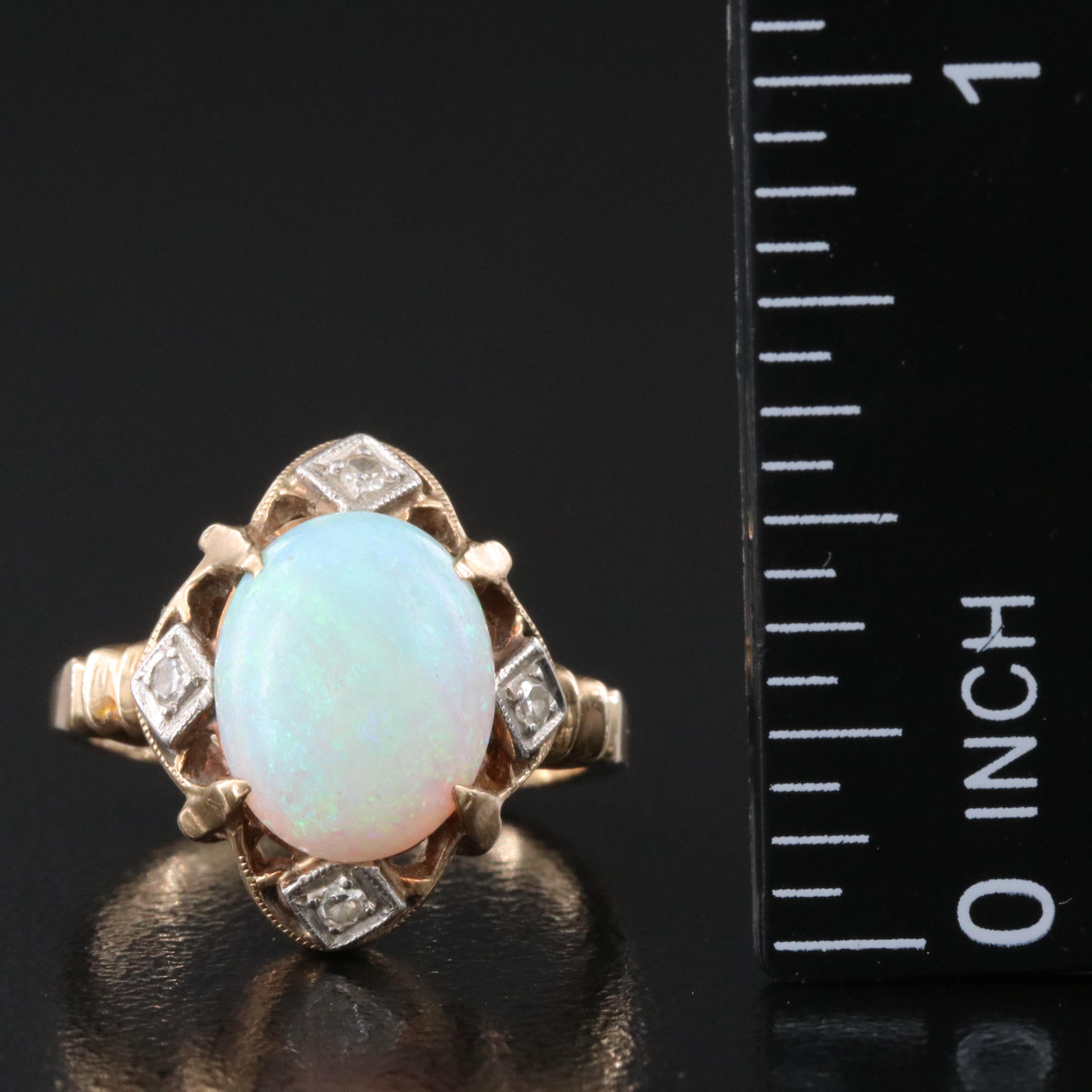 Vintage 10K Opal and Diamond Ring with Palladium Settings