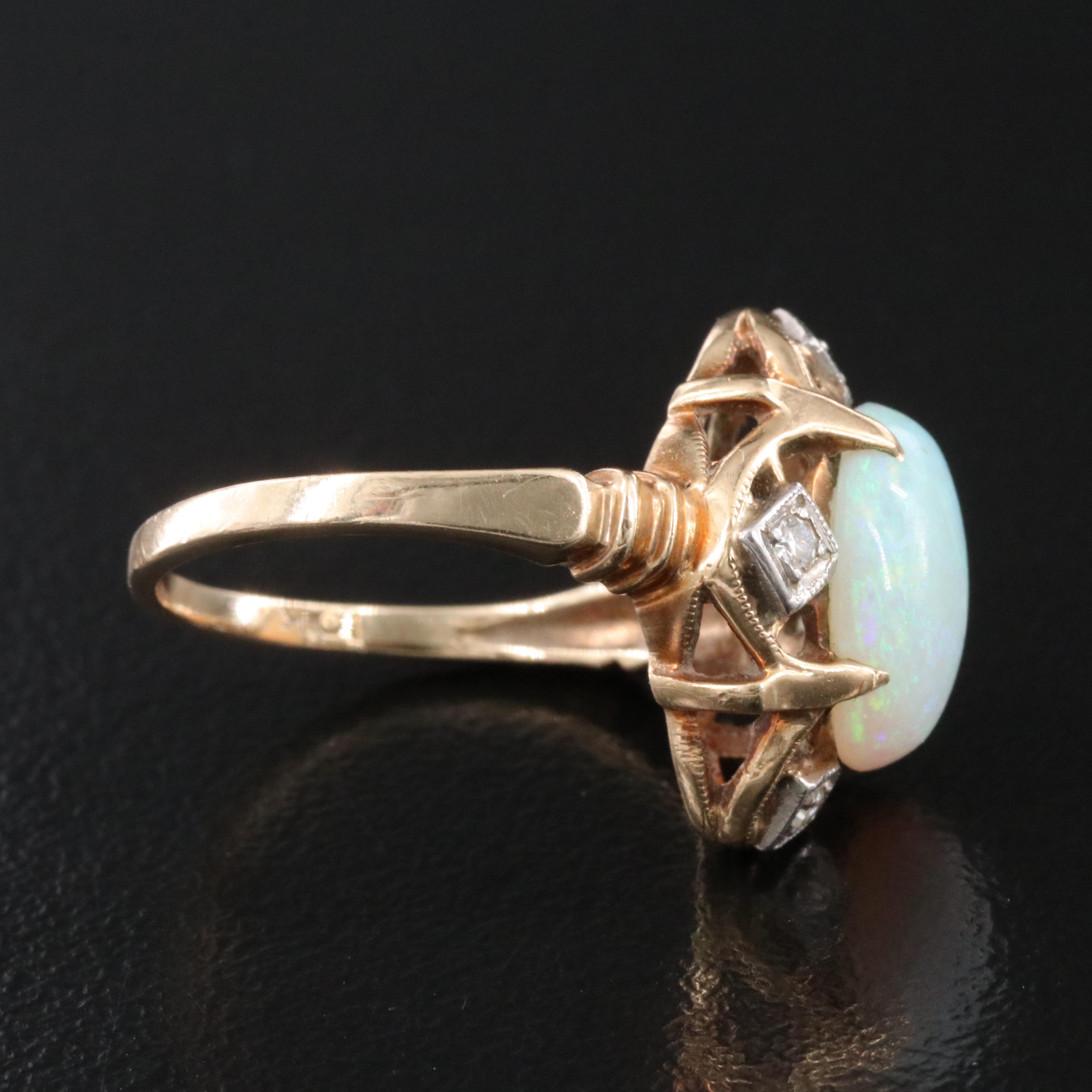 Vintage 10K Opal and Diamond Ring with Palladium Settings
