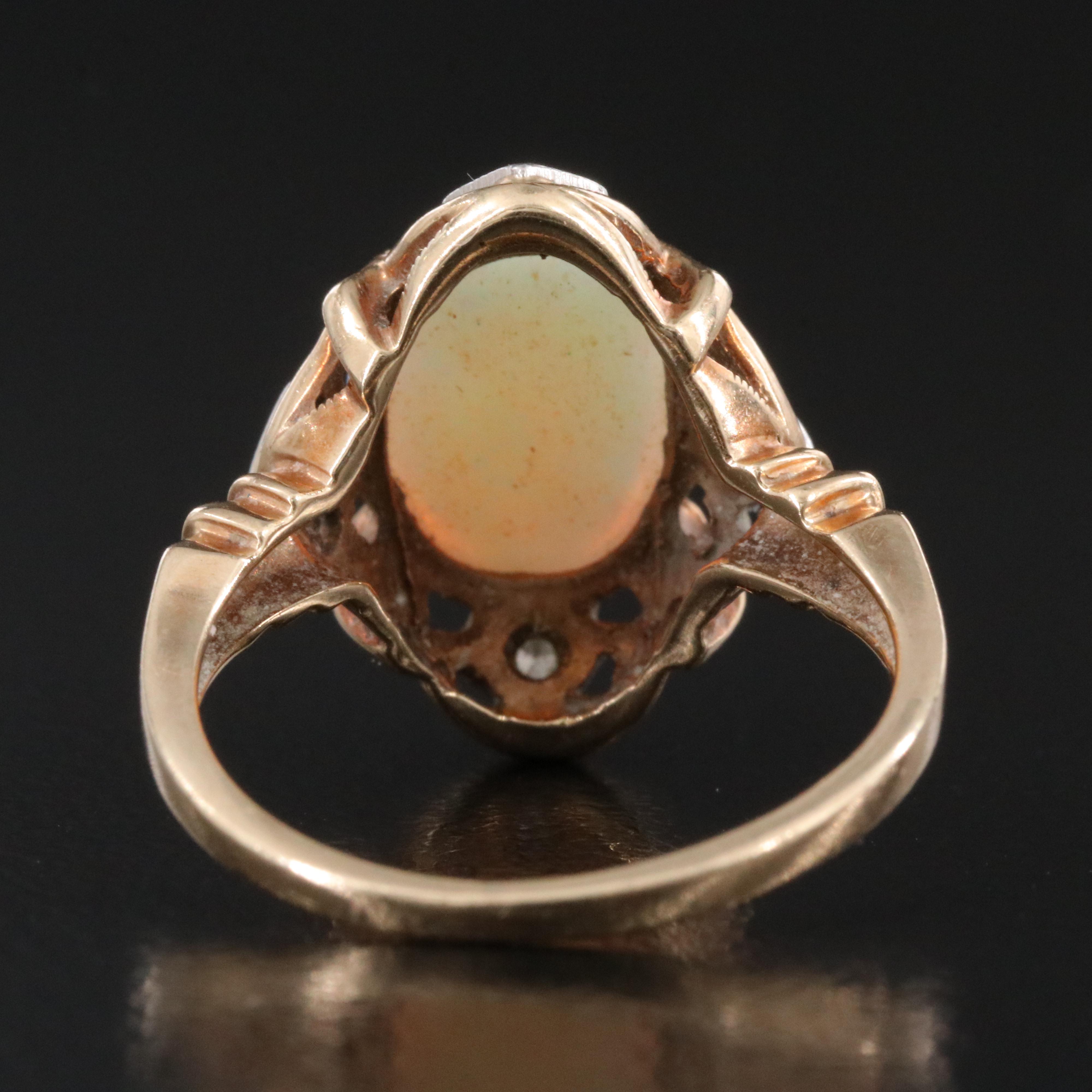 Vintage 10K Opal and Diamond Ring with Palladium Settings
