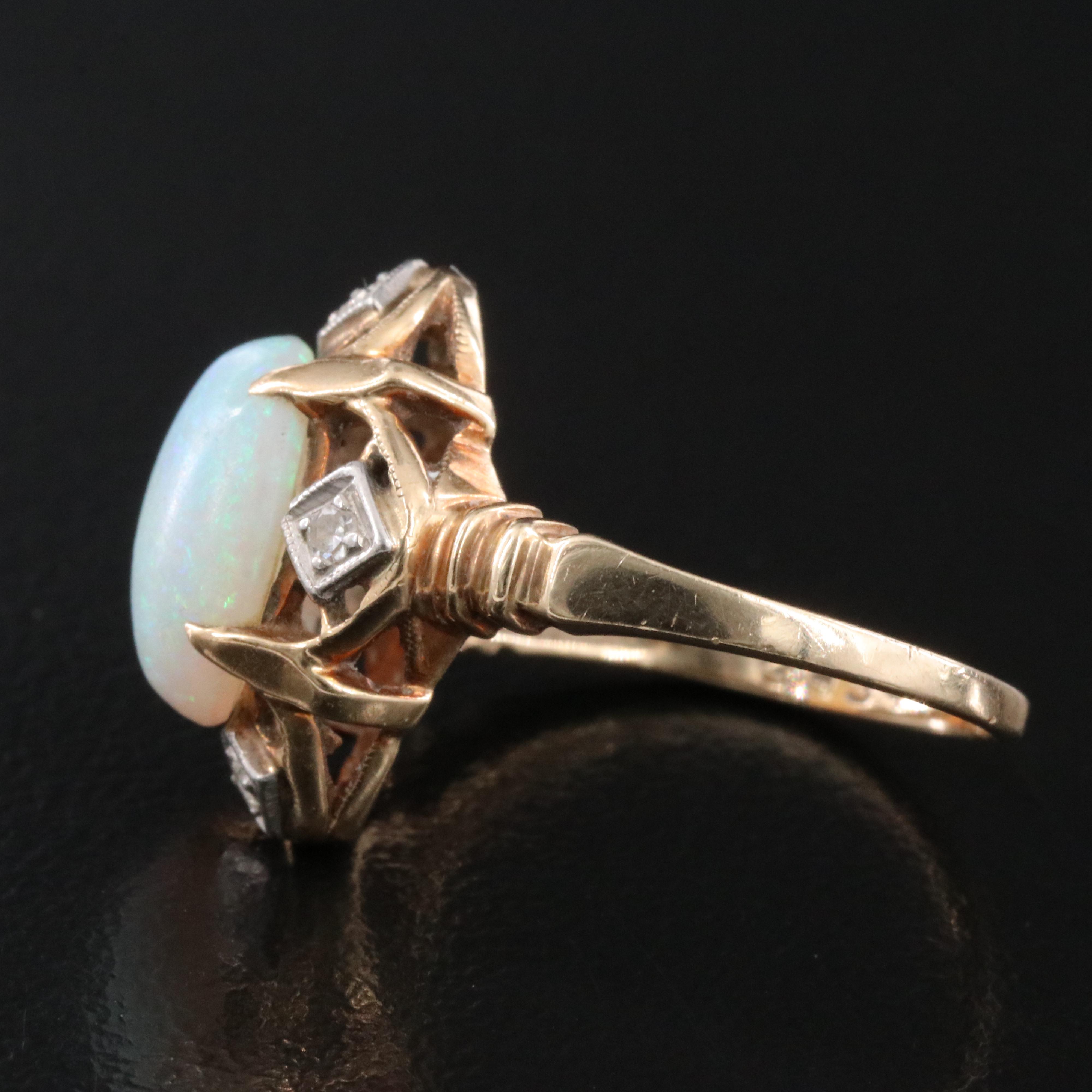 Vintage 10K Opal and Diamond Ring with Palladium Settings