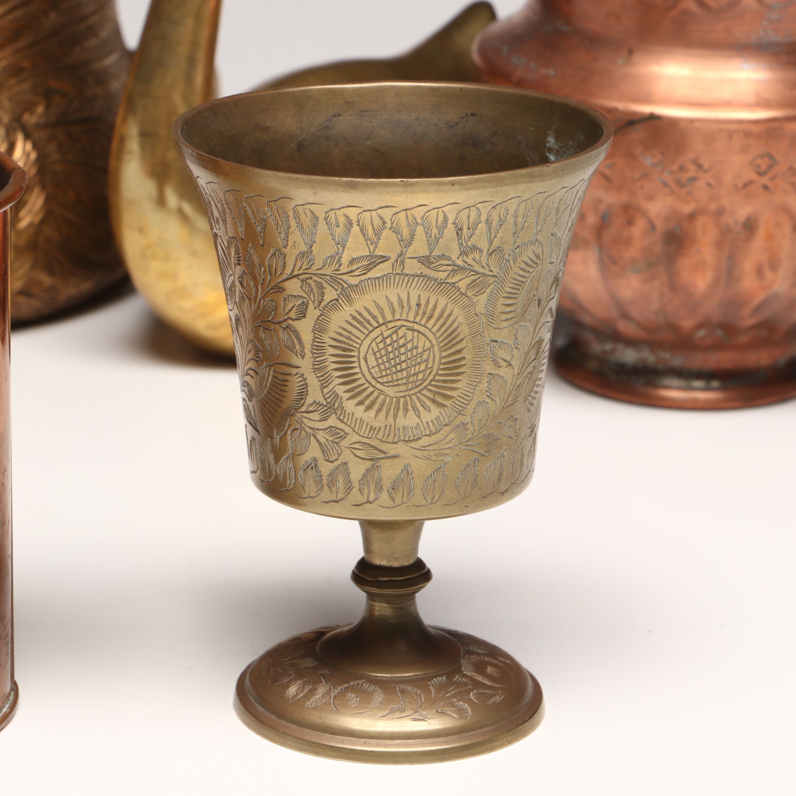 Copper Pitcher, Indian Brass Swan Planter, and More Metal Décor