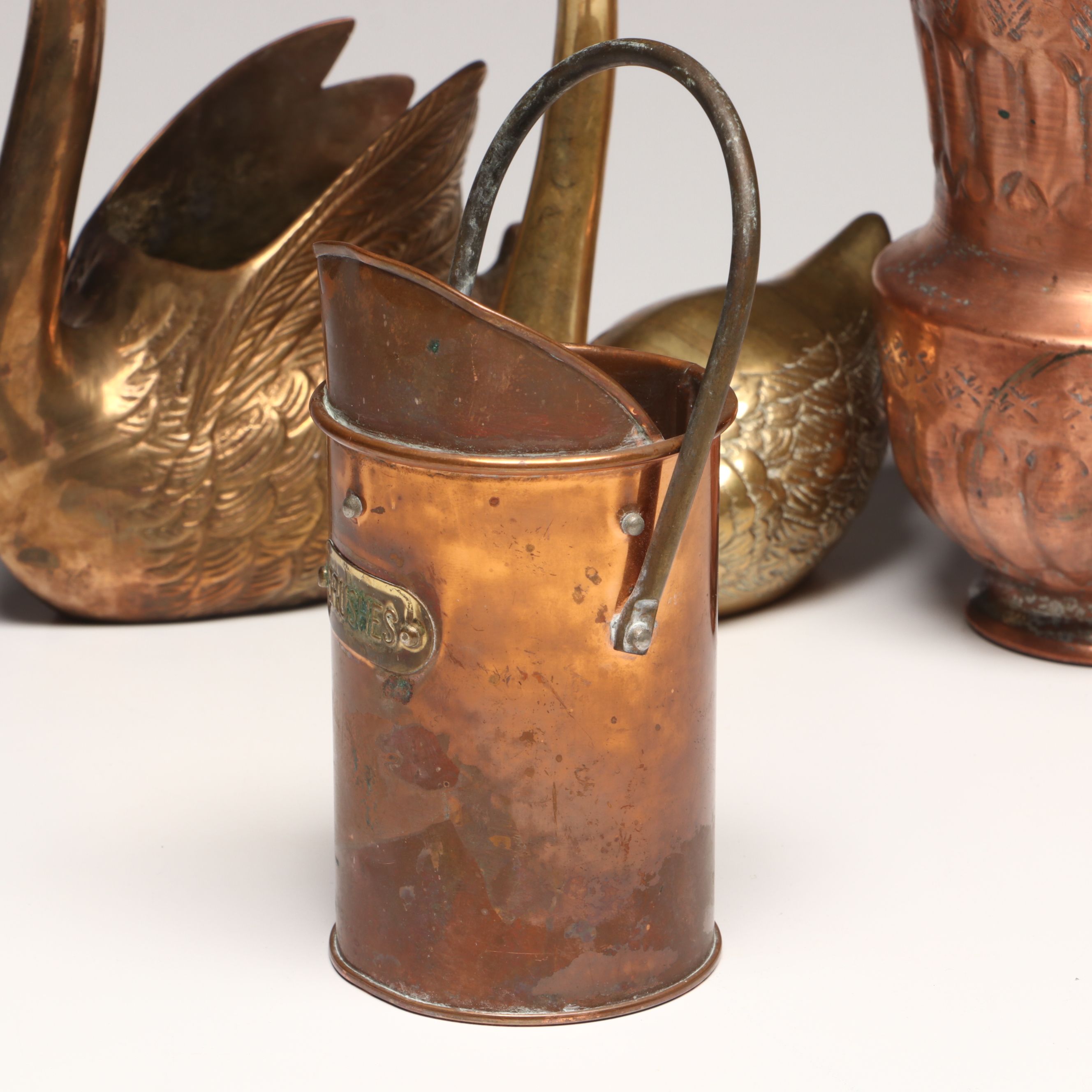 Copper Pitcher, Indian Brass Swan Planter, and More Metal Décor