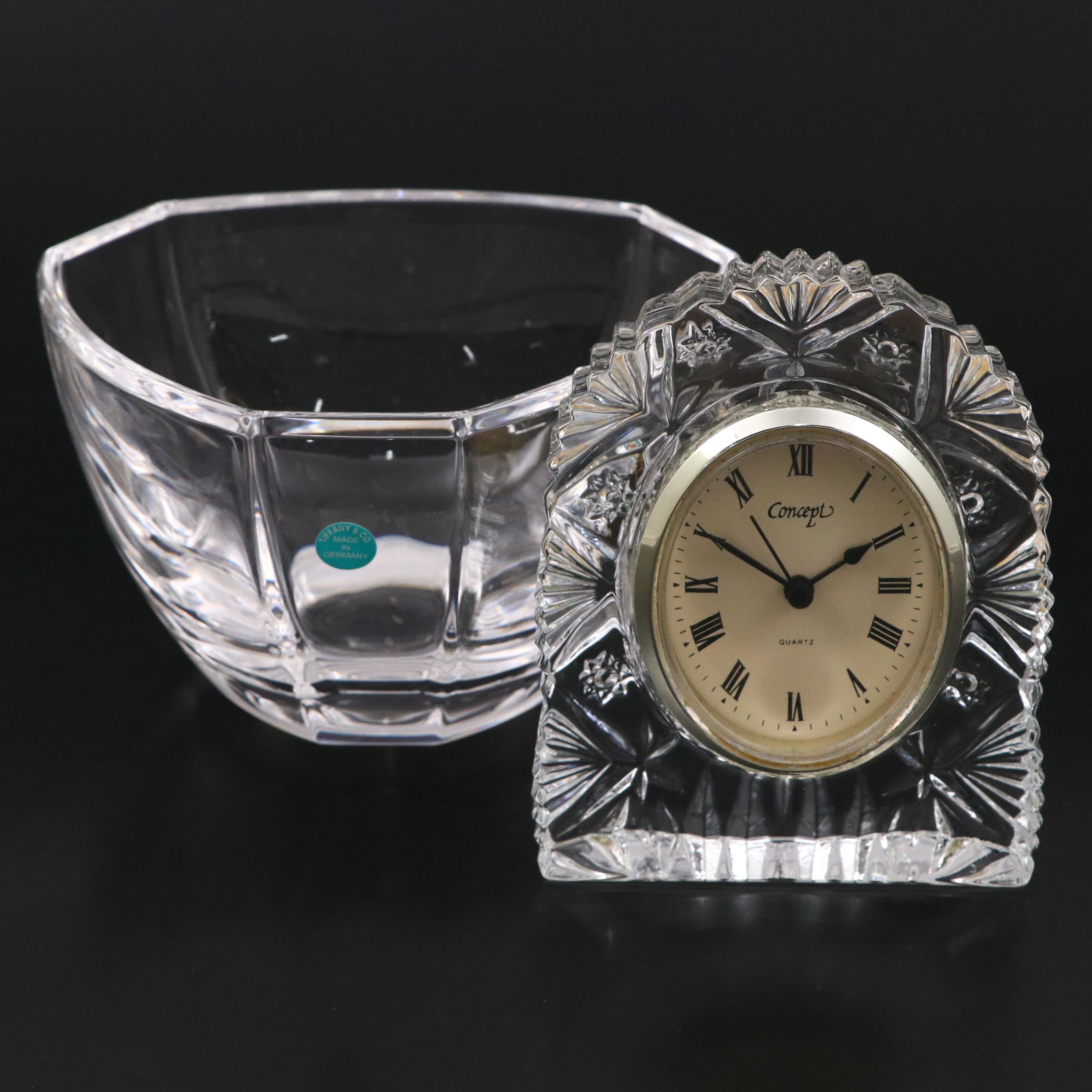 Tiffany & Co. Crystal Bowl with Concept Desk Clock