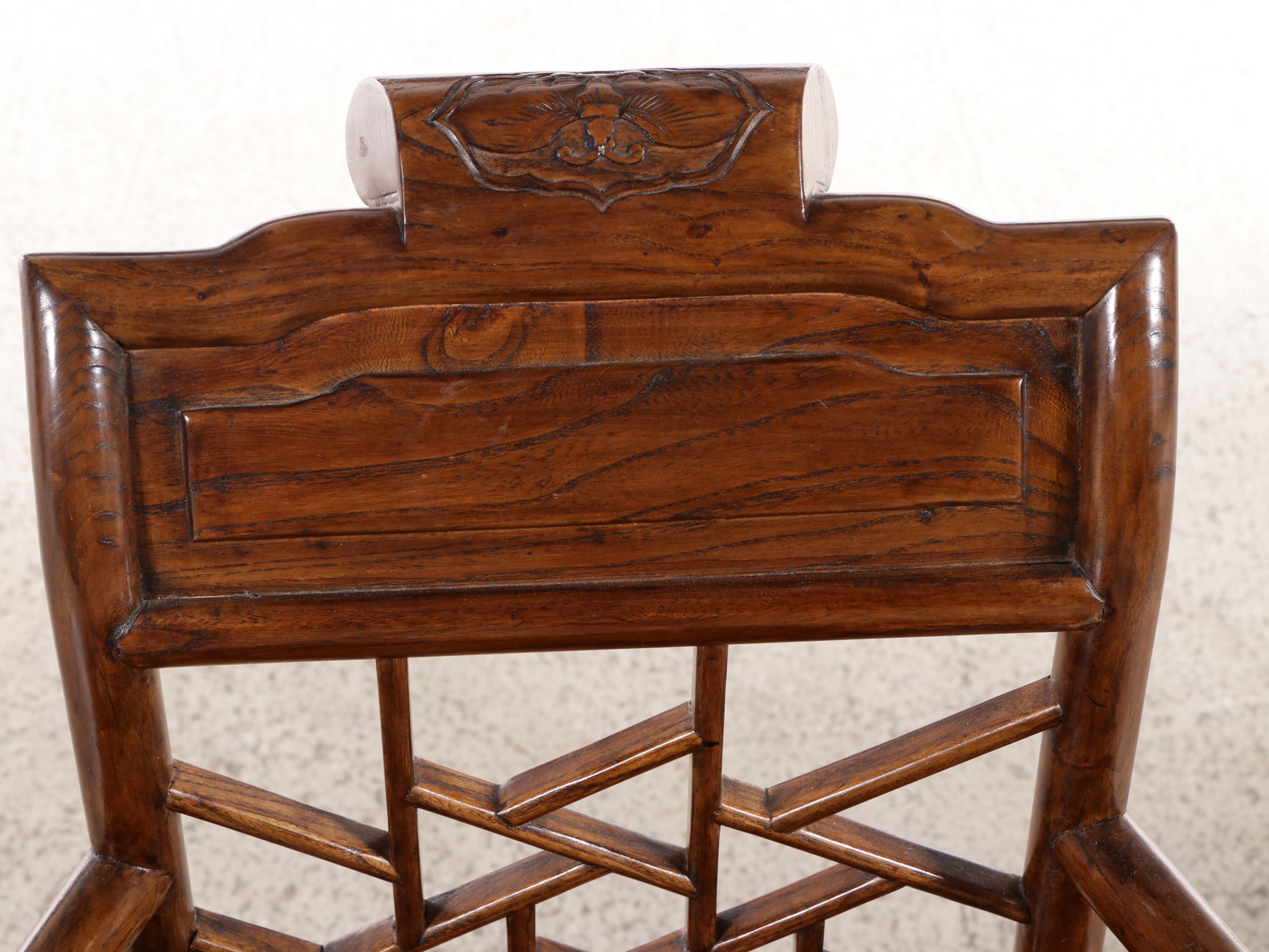 Chinese Style Rosewood "Crackle Ice" Armchairs and Other Side Table