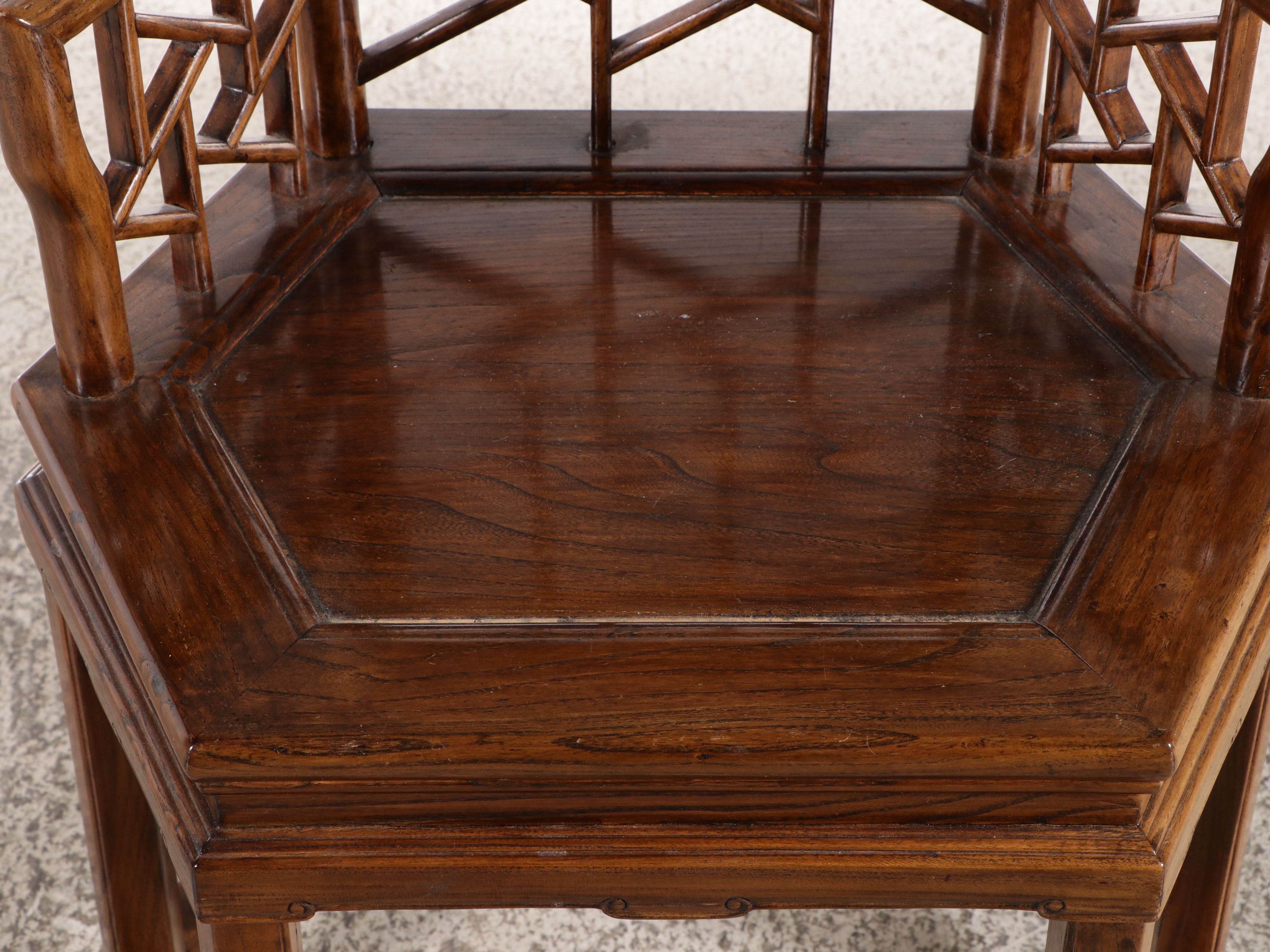 Chinese Style Rosewood "Crackle Ice" Armchairs and Other Side Table