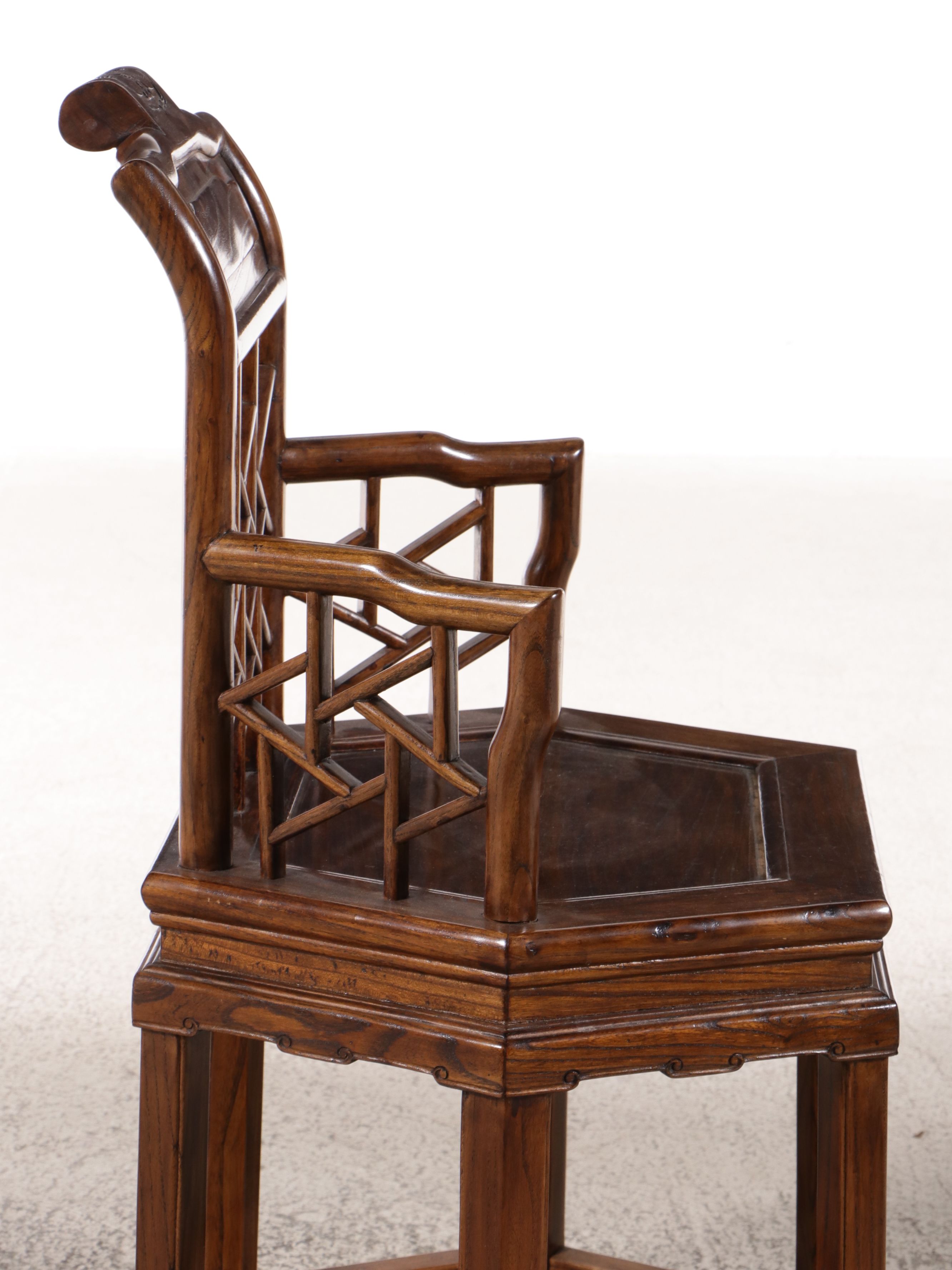 Chinese Style Rosewood "Crackle Ice" Armchairs and Other Side Table