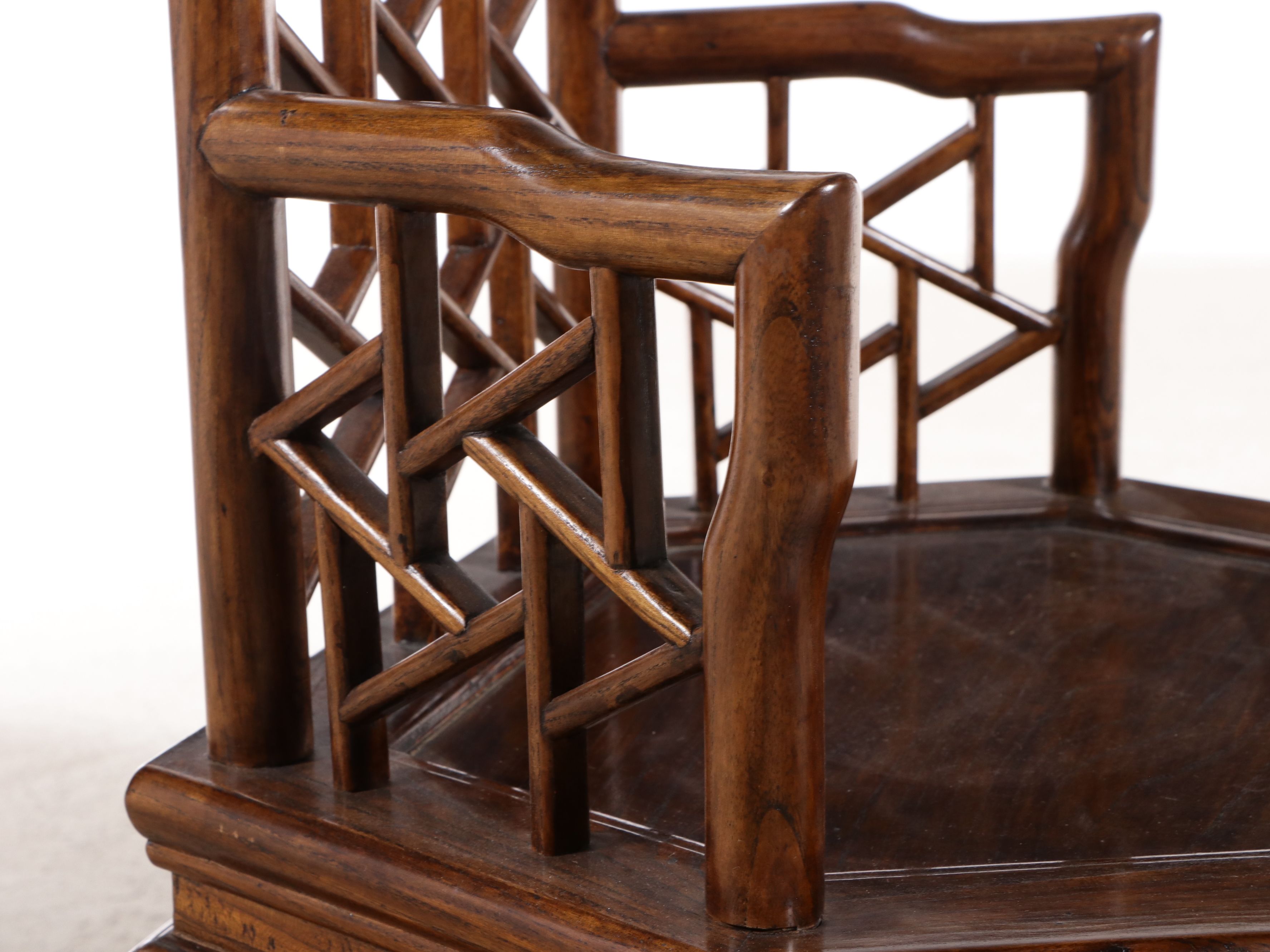 Chinese Style Rosewood "Crackle Ice" Armchairs and Other Side Table