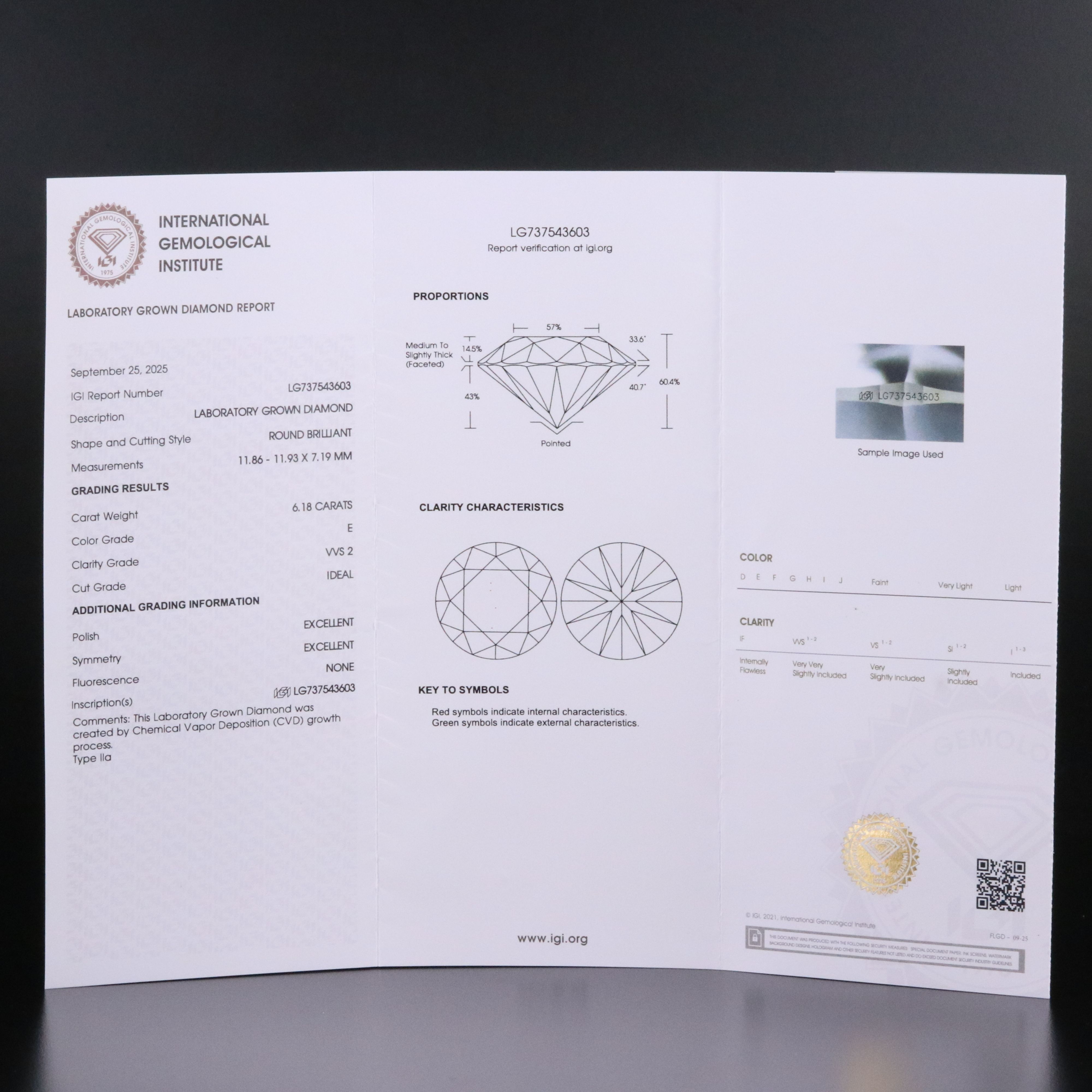 18K 6.18 CT Lab Grown Diamond Solitaire Ring with IGI Report