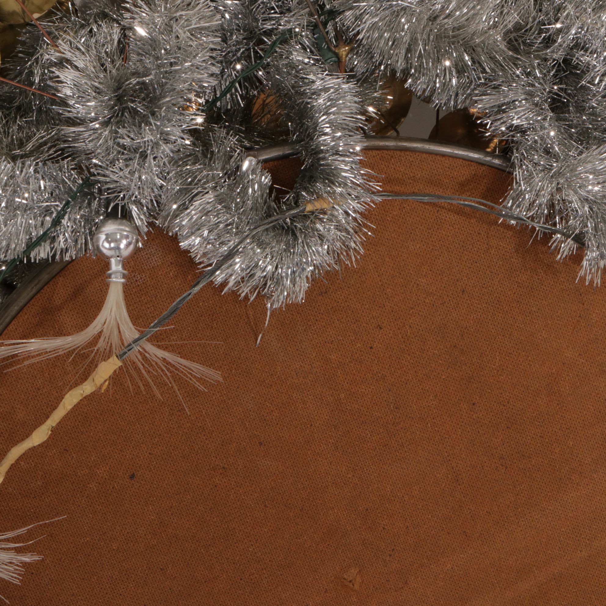 Christmas Light-Up Wall Mirror with Poinsettia and Tinsel Wreath Frame