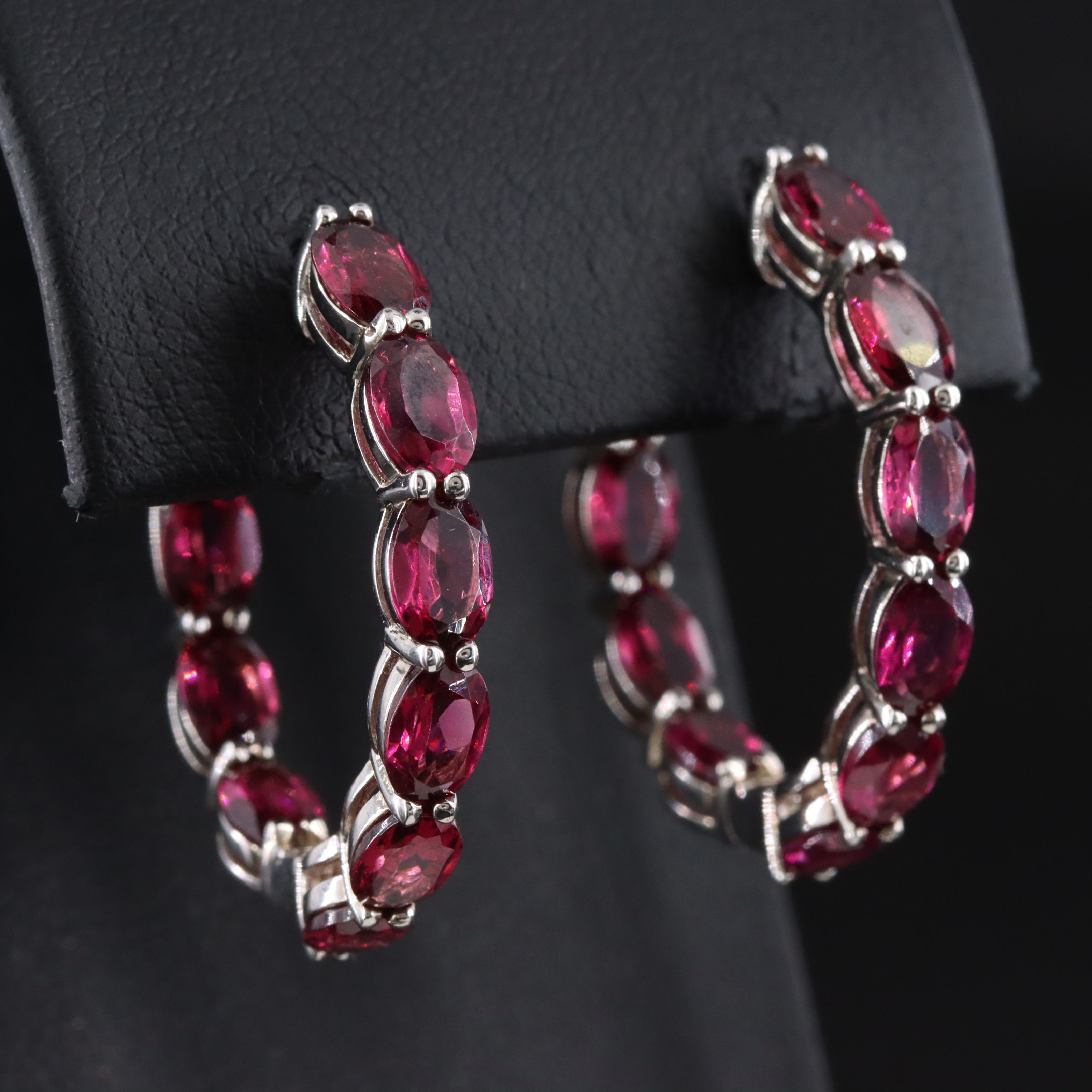Sterling Rhodolite Garnet Inside-Out Hoop Earrings