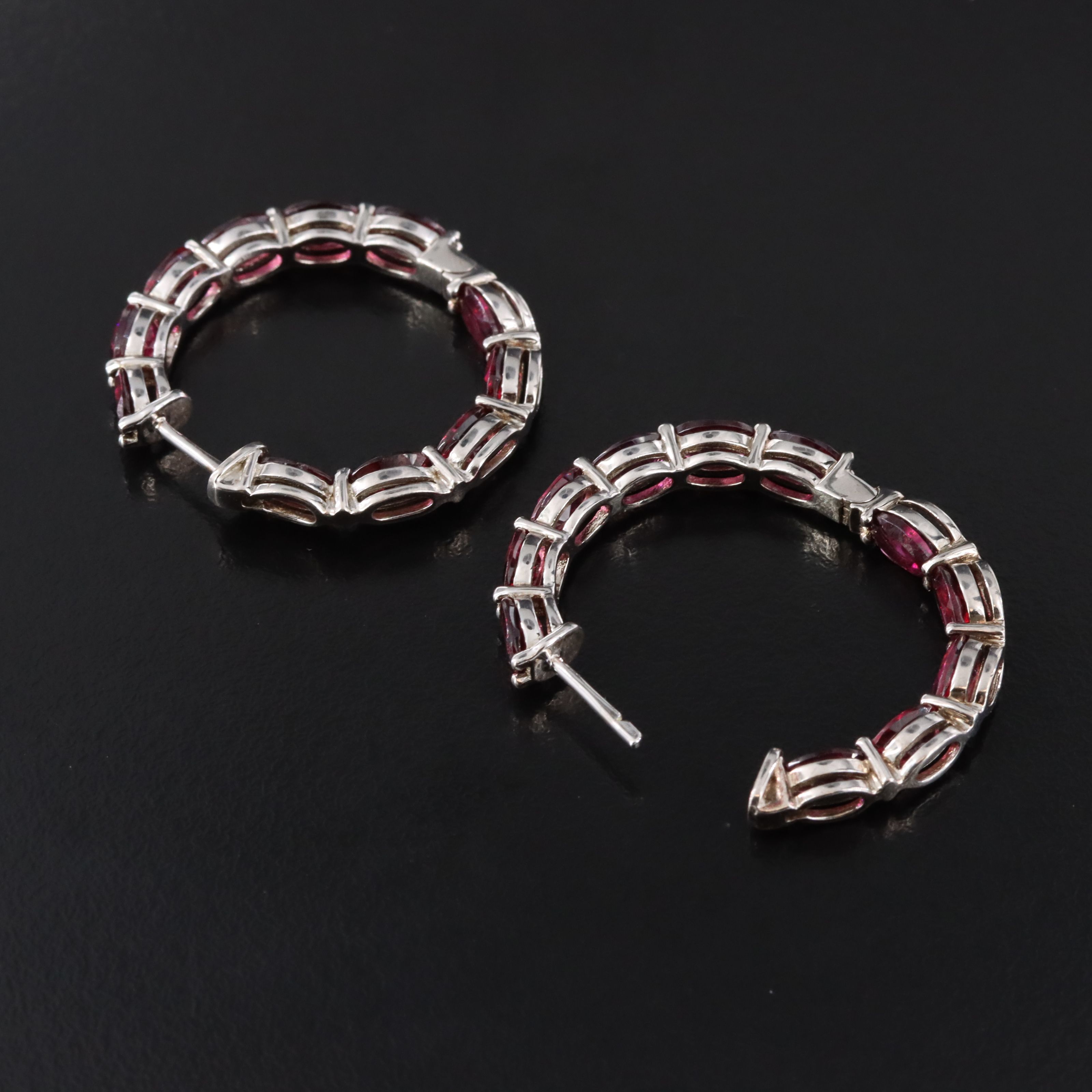 Sterling Rhodolite Garnet Inside-Out Hoop Earrings