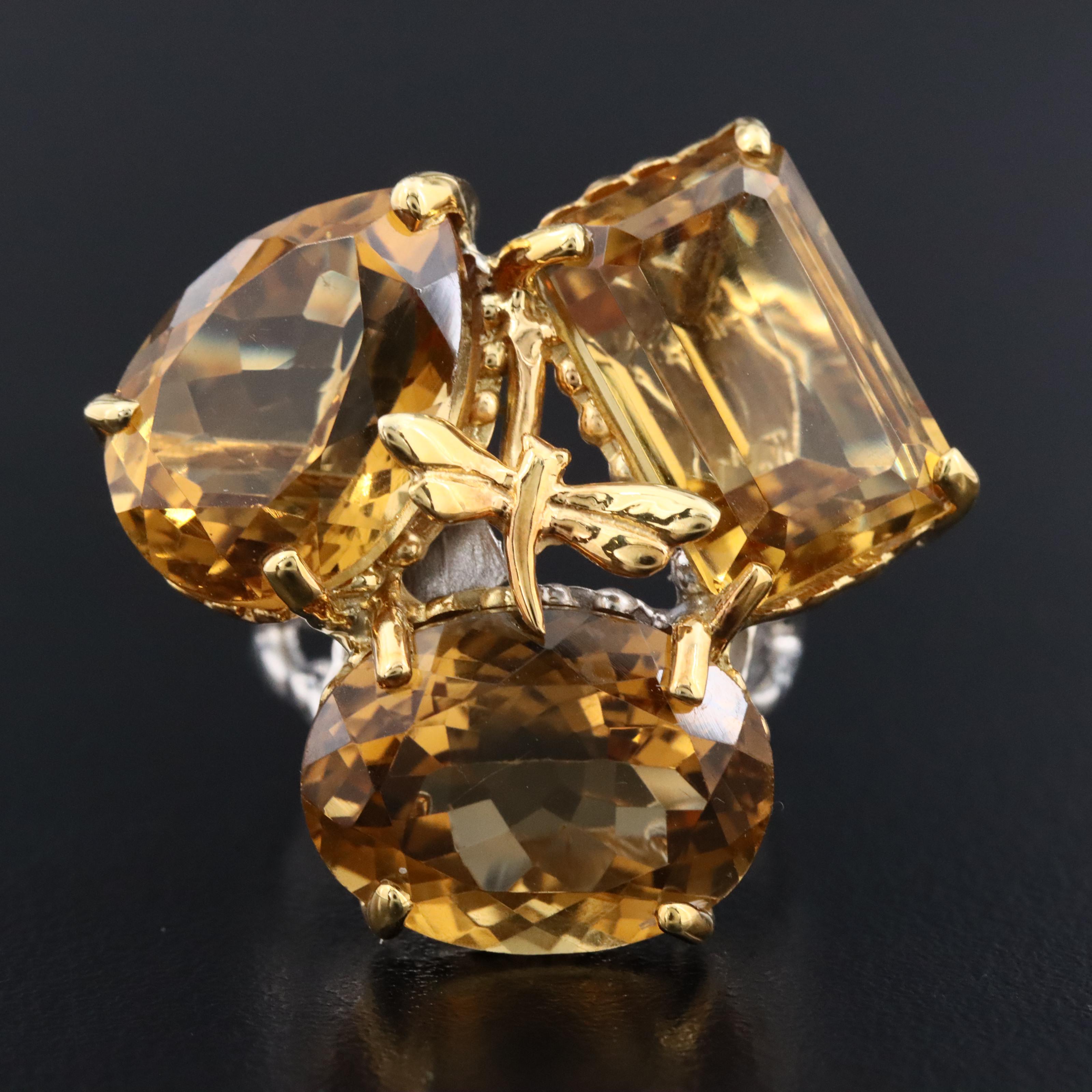 Sterling Citrine Dragonfly Ring