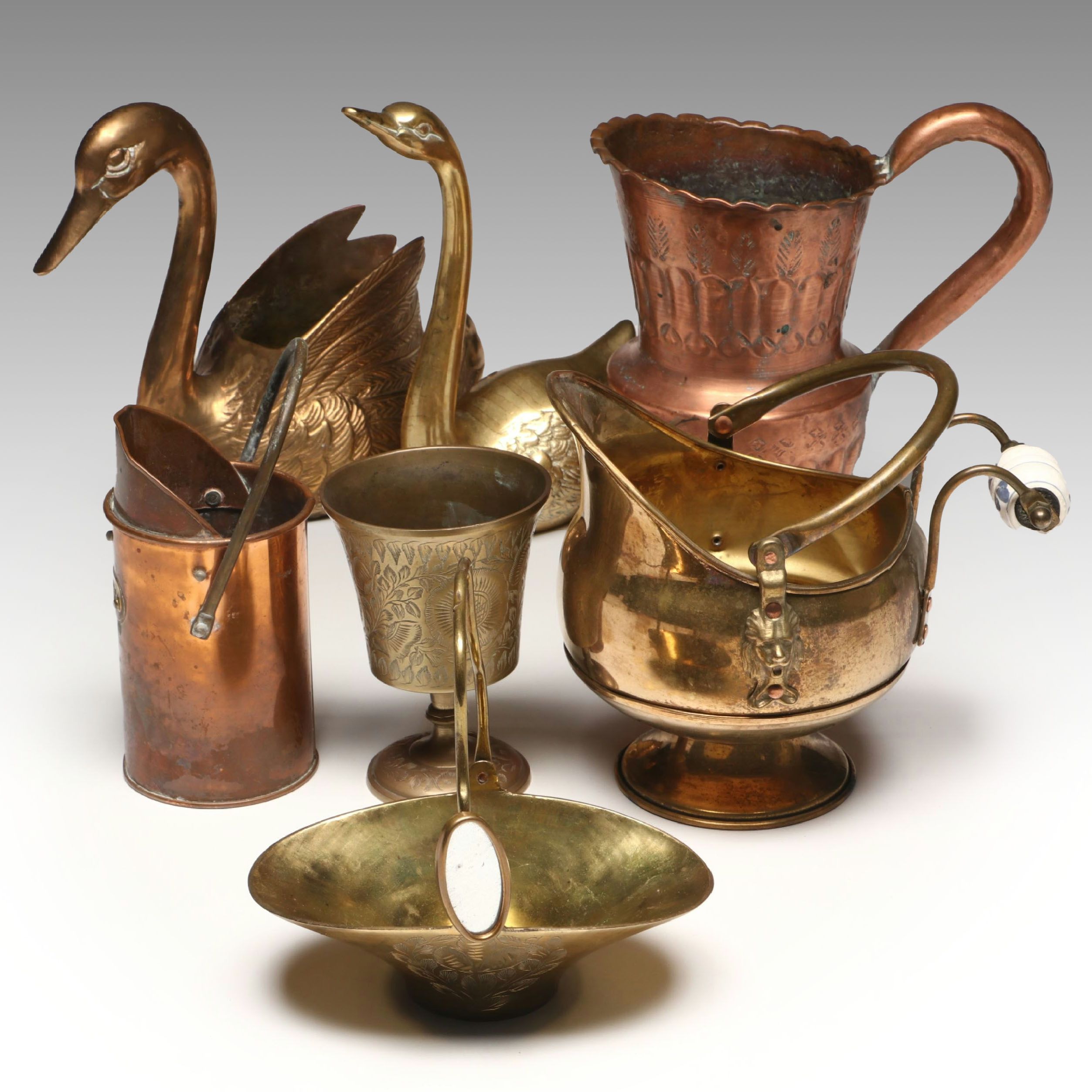 Copper Pitcher, Indian Brass Swan Planter, and More Metal Décor