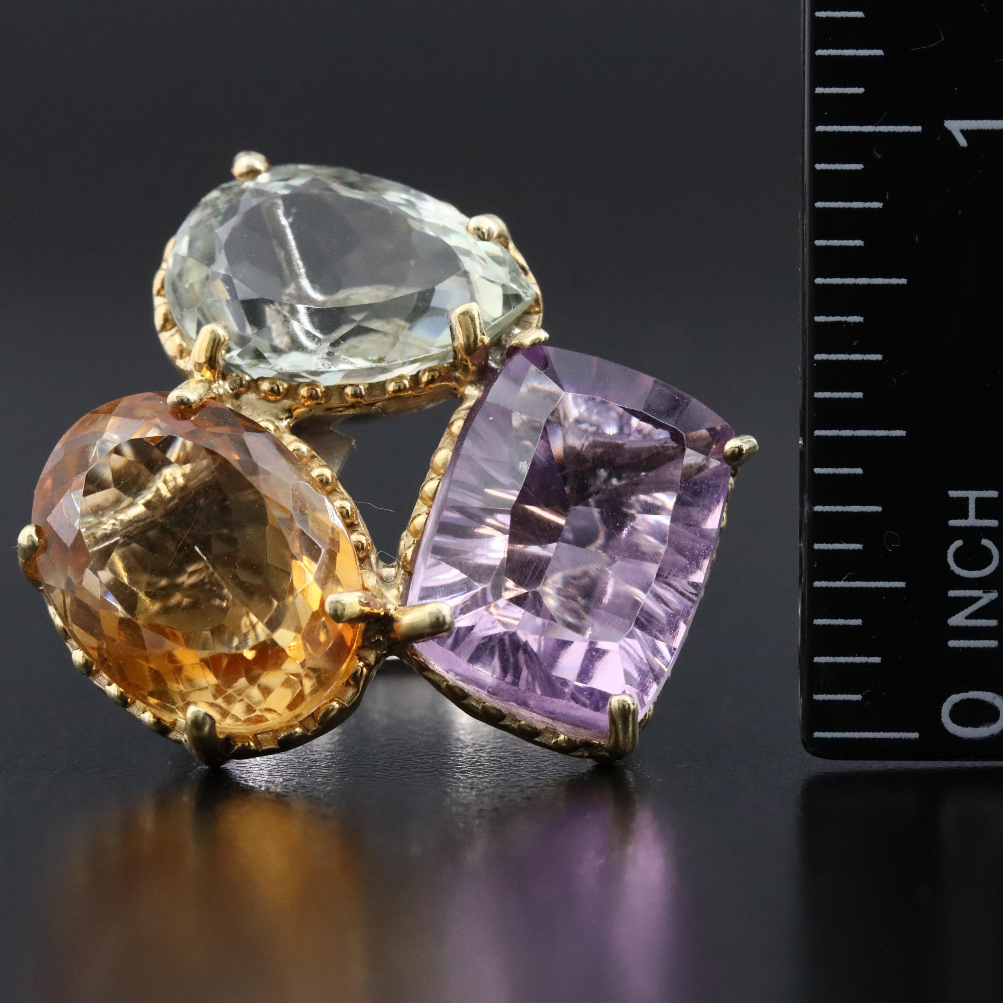 Sterling Amethyst, Citrine and Prasiolite Ring
