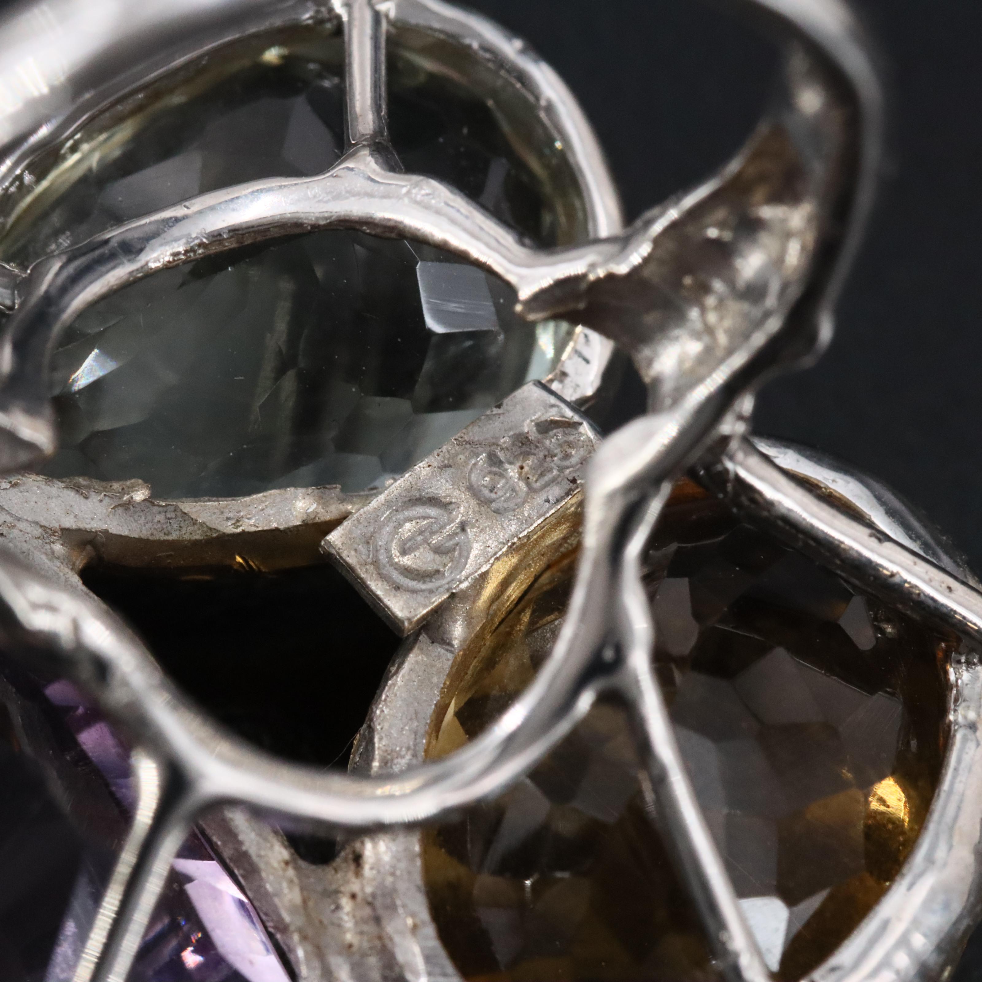 Sterling Amethyst, Citrine and Prasiolite Ring