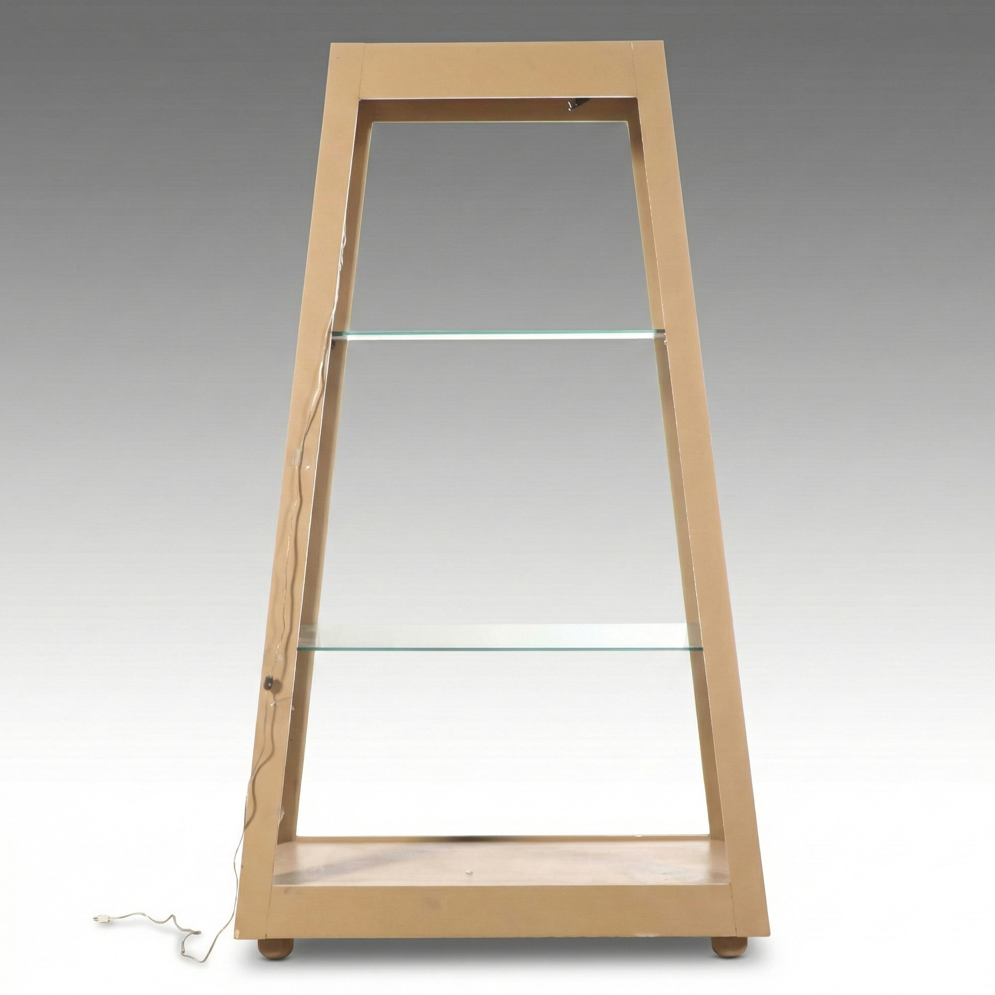 Postmodern Style Blonde Wood Illuminated Open Front Display Cabinet