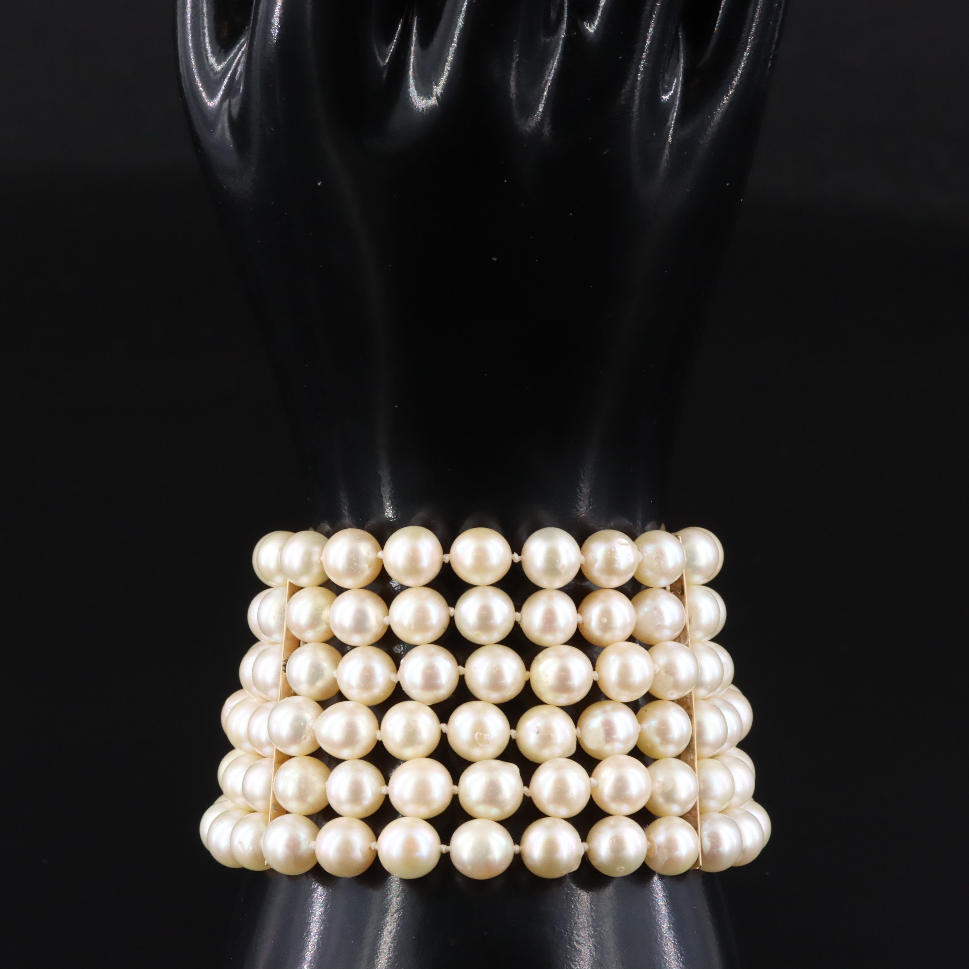 Six Strand Pearl Bracelet with 14K Spacer Bars and Clasp