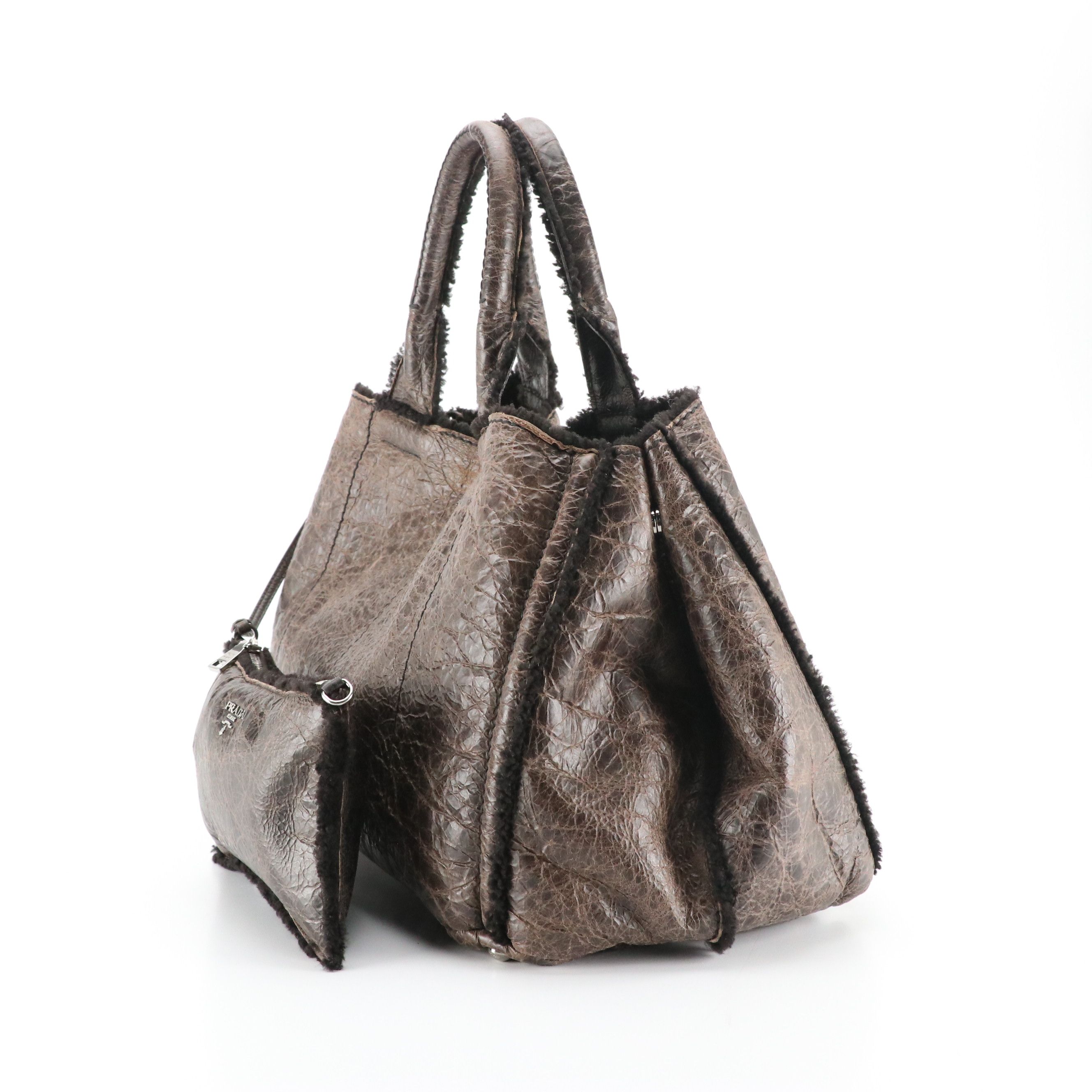 Prada Tote Bag in Brown Mouton and Leather