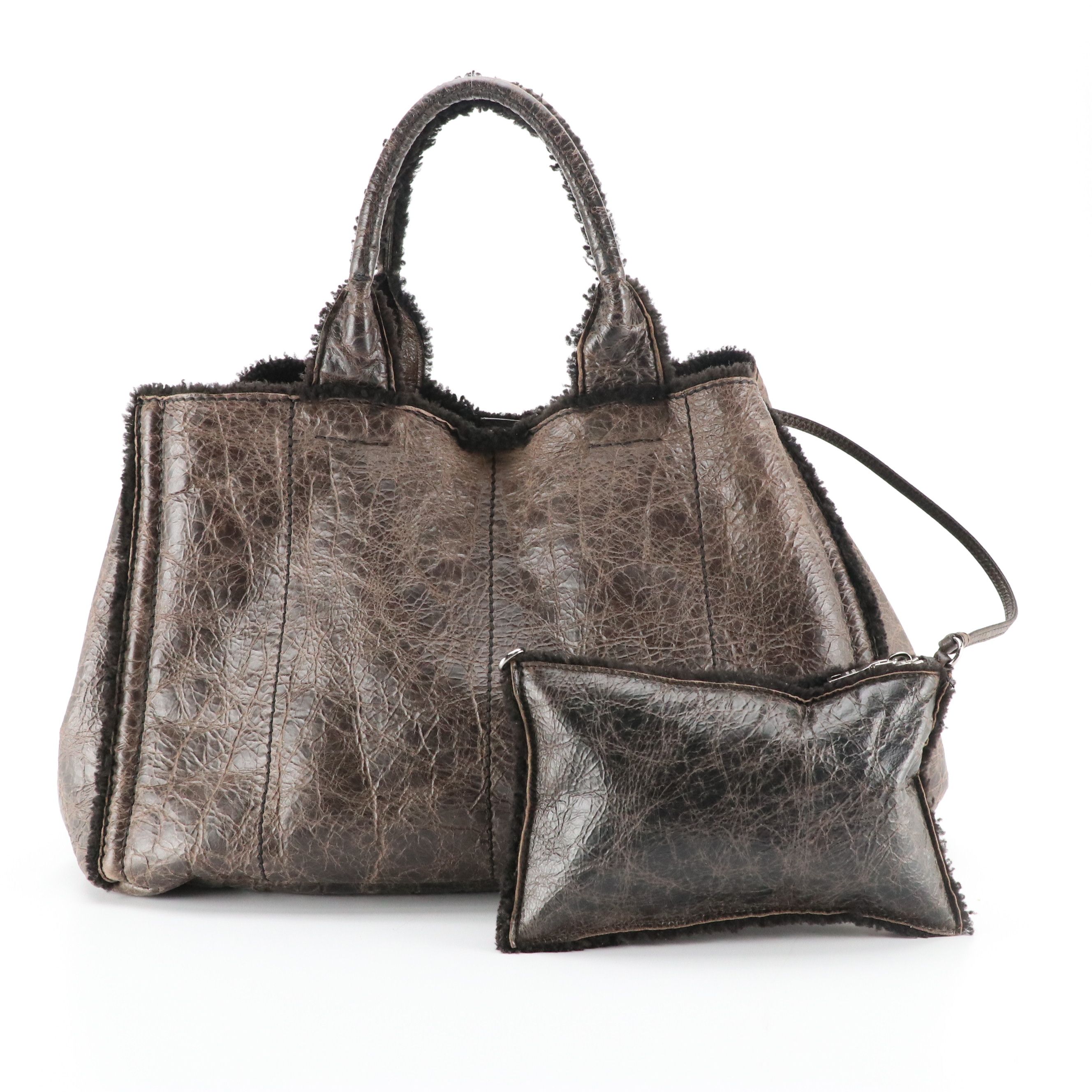Prada Tote Bag in Brown Mouton and Leather