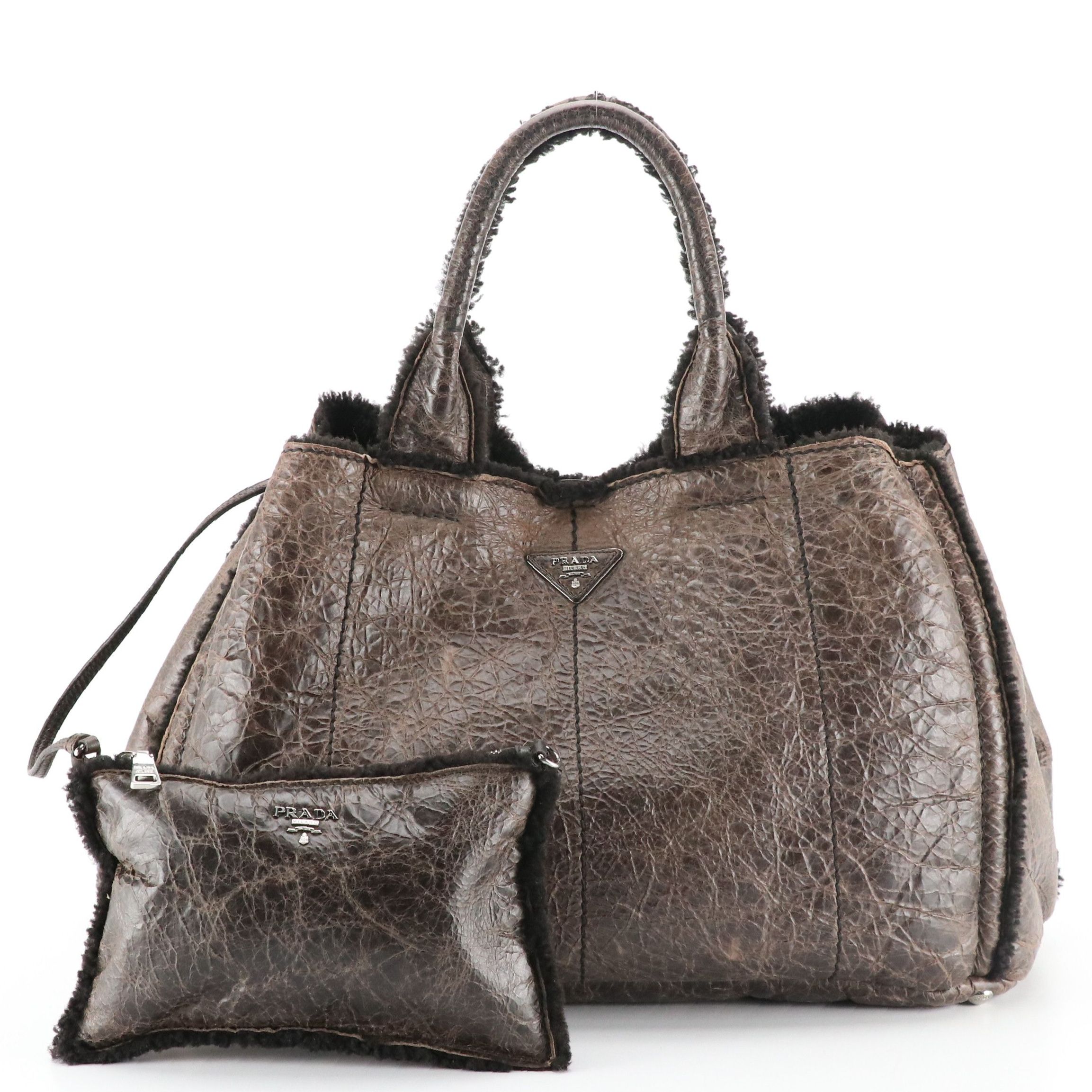Prada Tote Bag in Brown Mouton and Leather