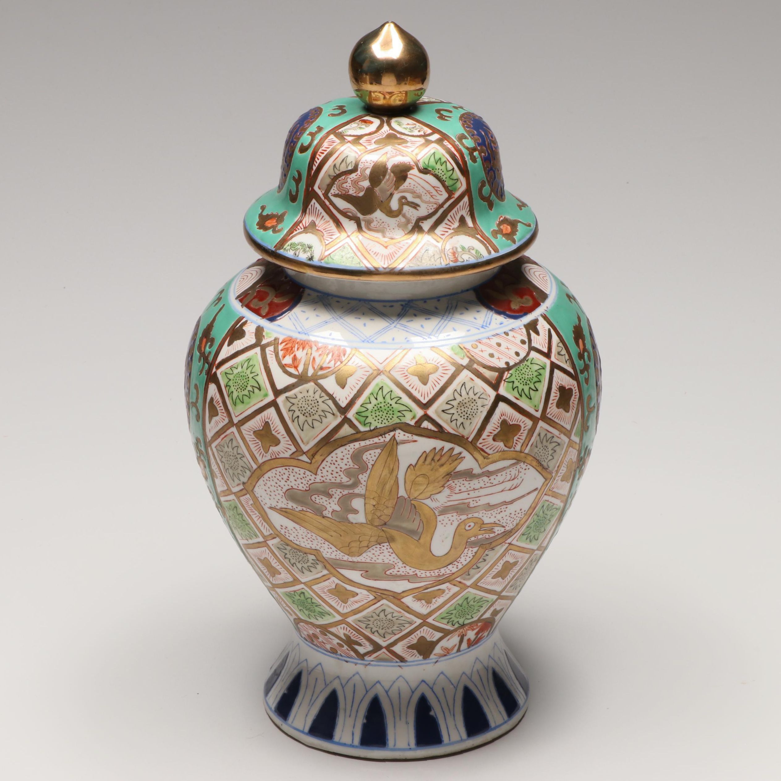 Chinese Famille Verte Hand-Painted Porcelain Ginger Jar