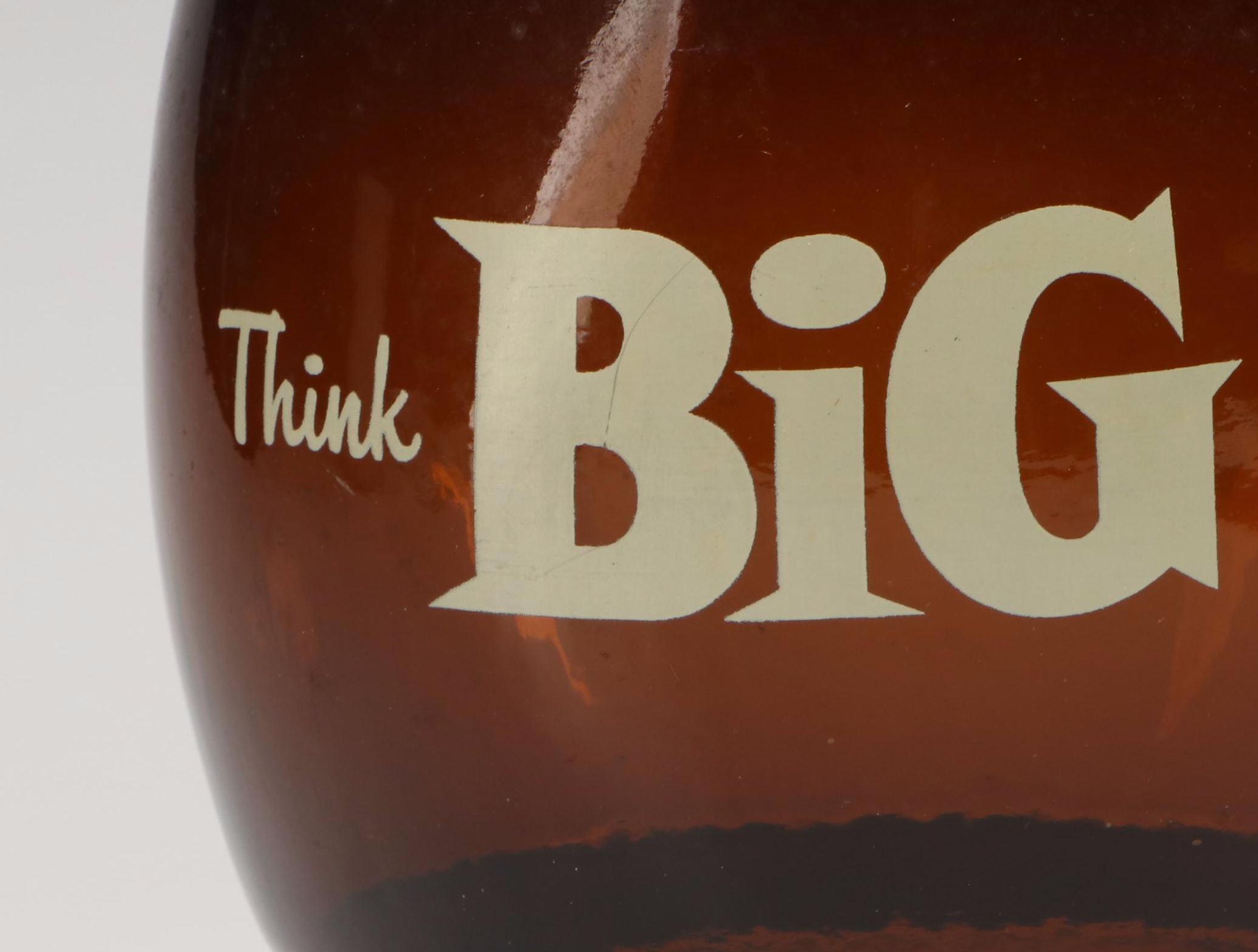 Siesta Ware "Think Big" Amber Glass and Wood Barrel Mug Cookie Jar, 1970s