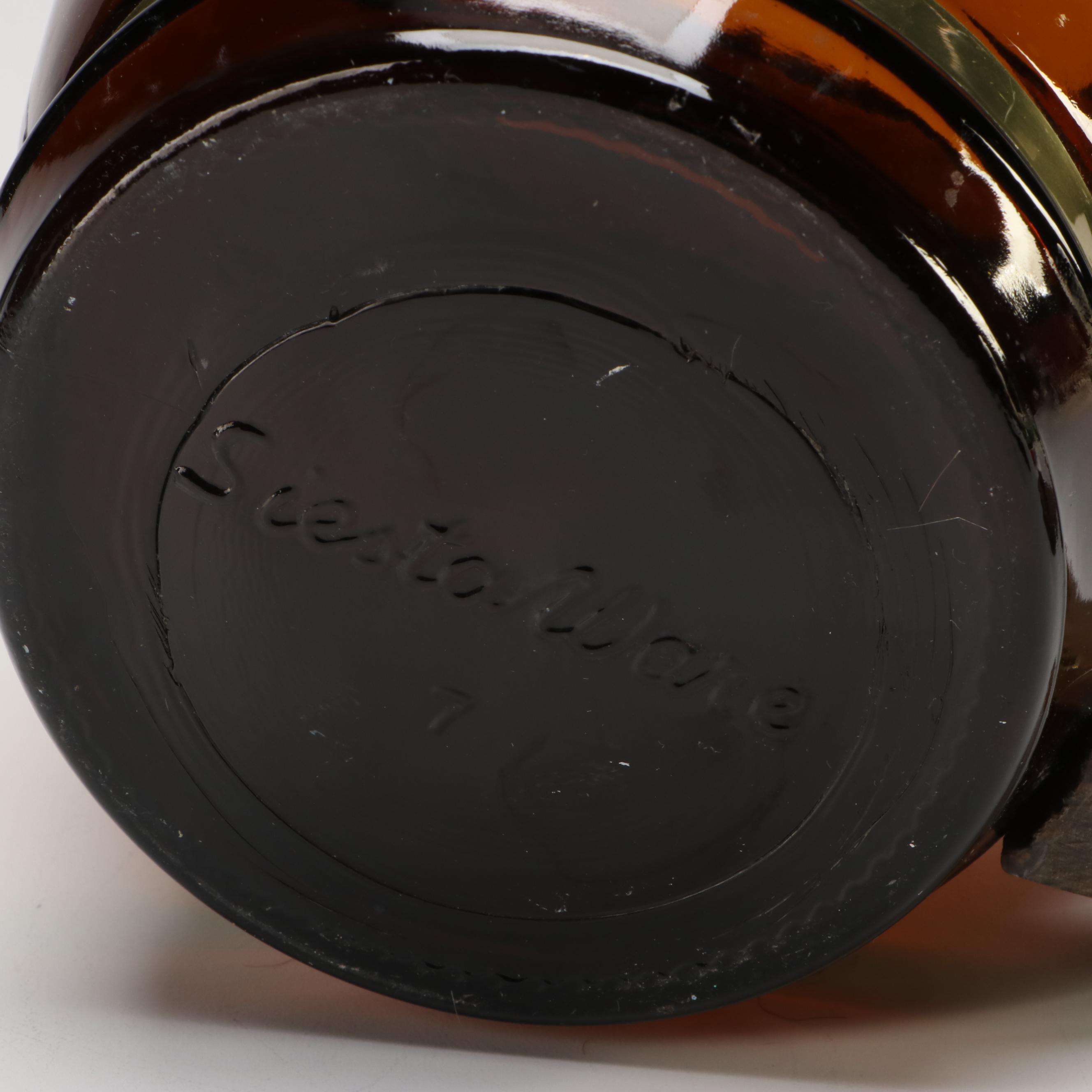 Siesta Ware "Think Big" Amber Glass and Wood Barrel Mug Cookie Jar, 1970s