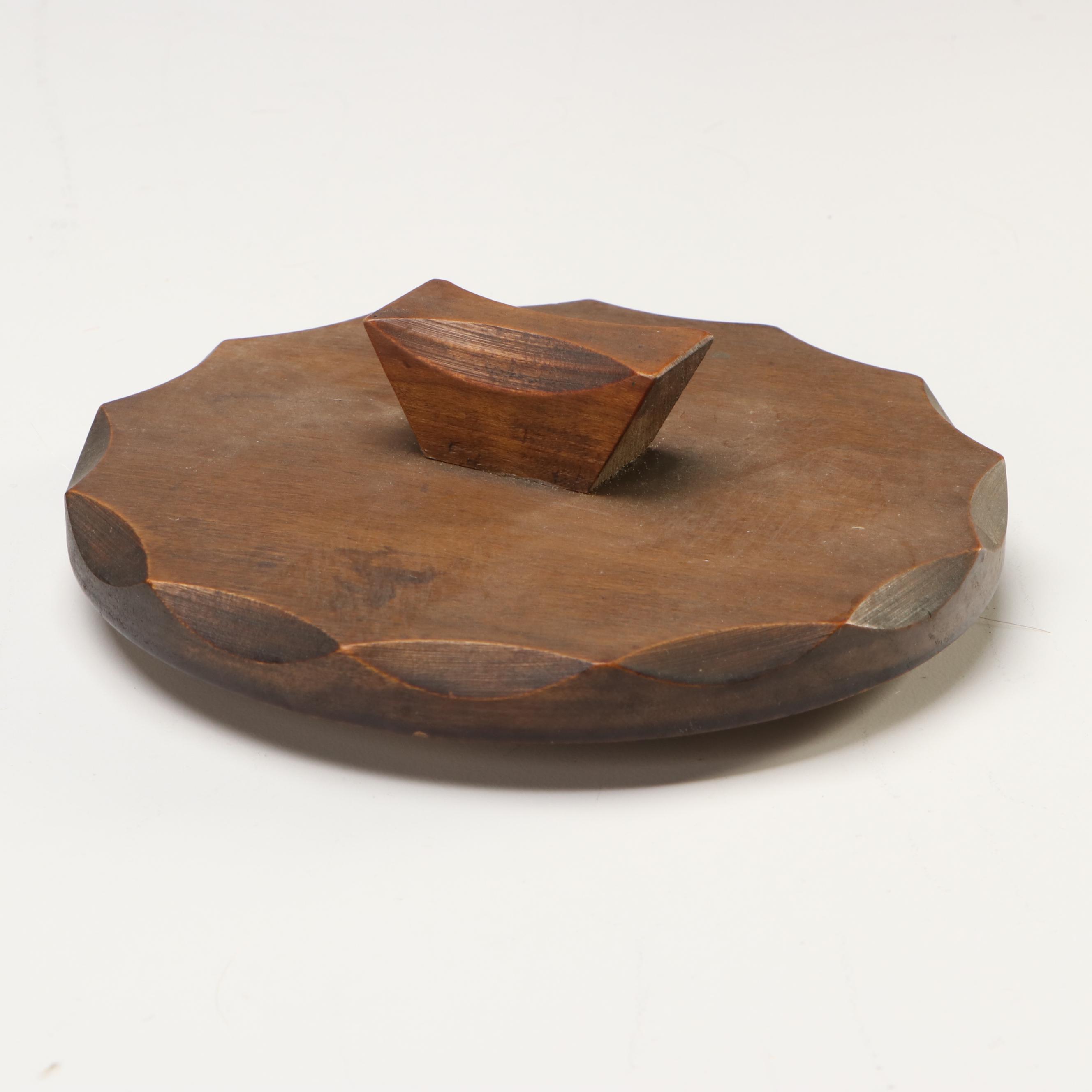 Siesta Ware "Think Big" Amber Glass and Wood Barrel Mug Cookie Jar, 1970s