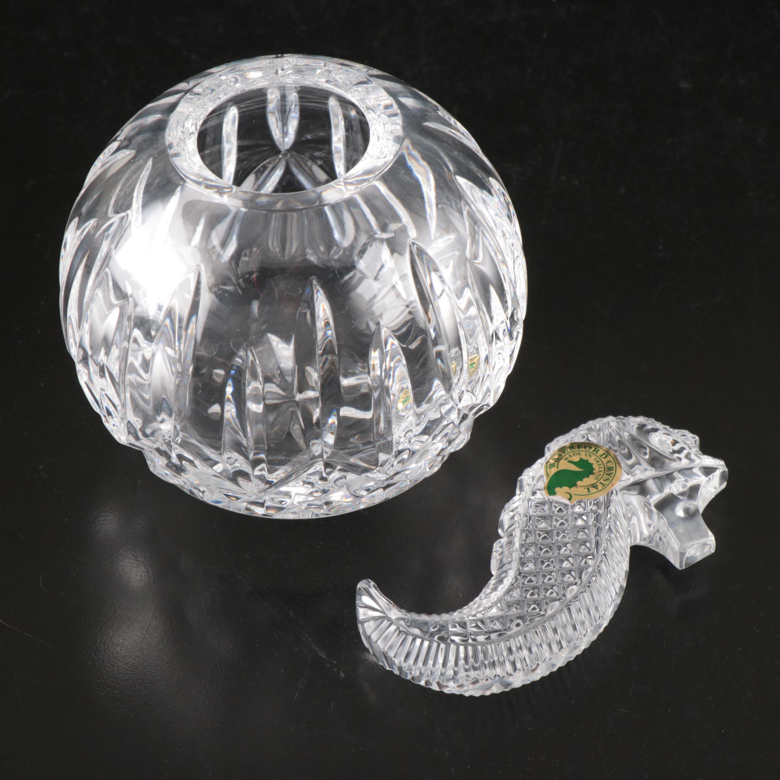 Waterford Crystal Seahorse Paperweight and "Lismore" Rose Bowl Vase