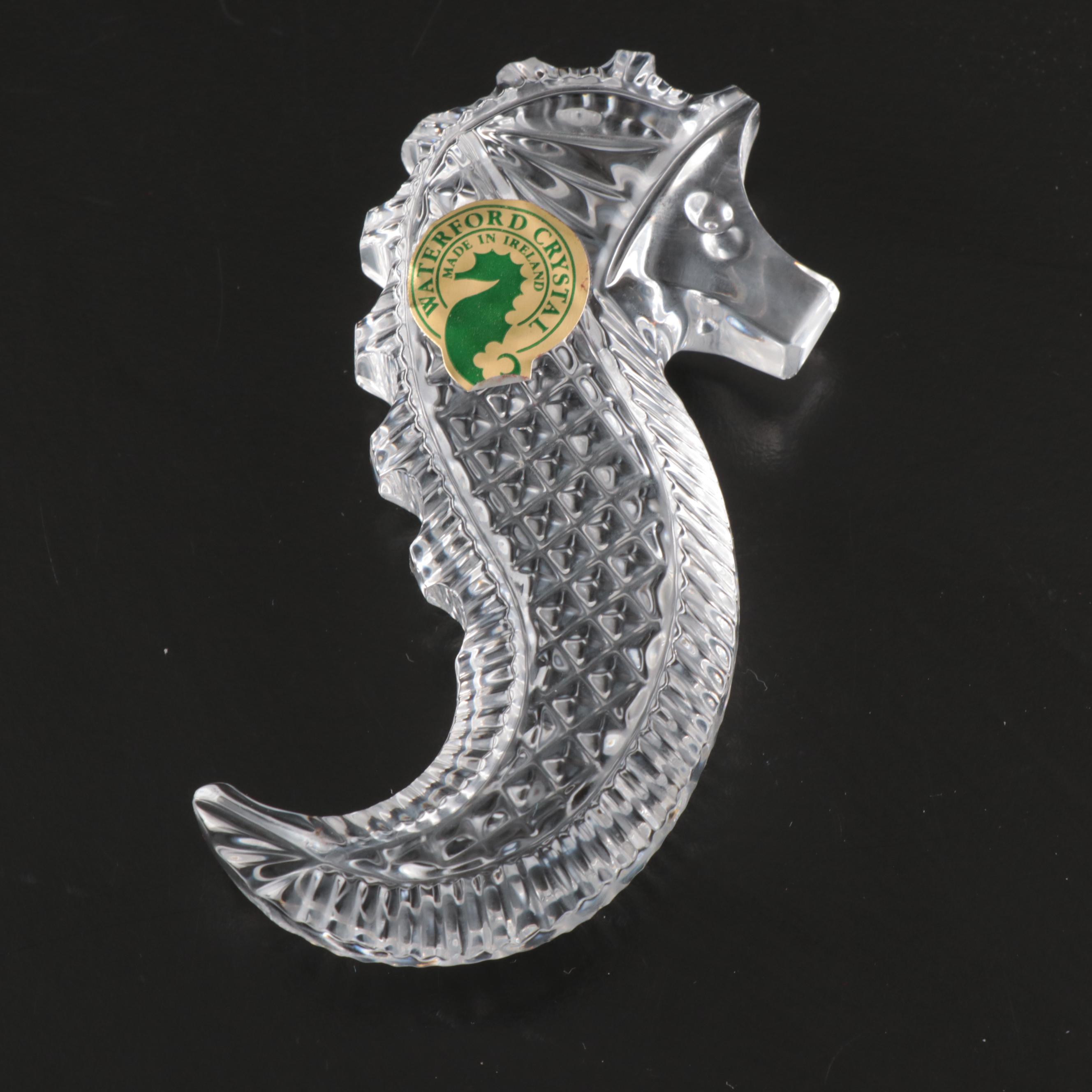 Waterford Crystal Seahorse Paperweight and "Lismore" Rose Bowl Vase