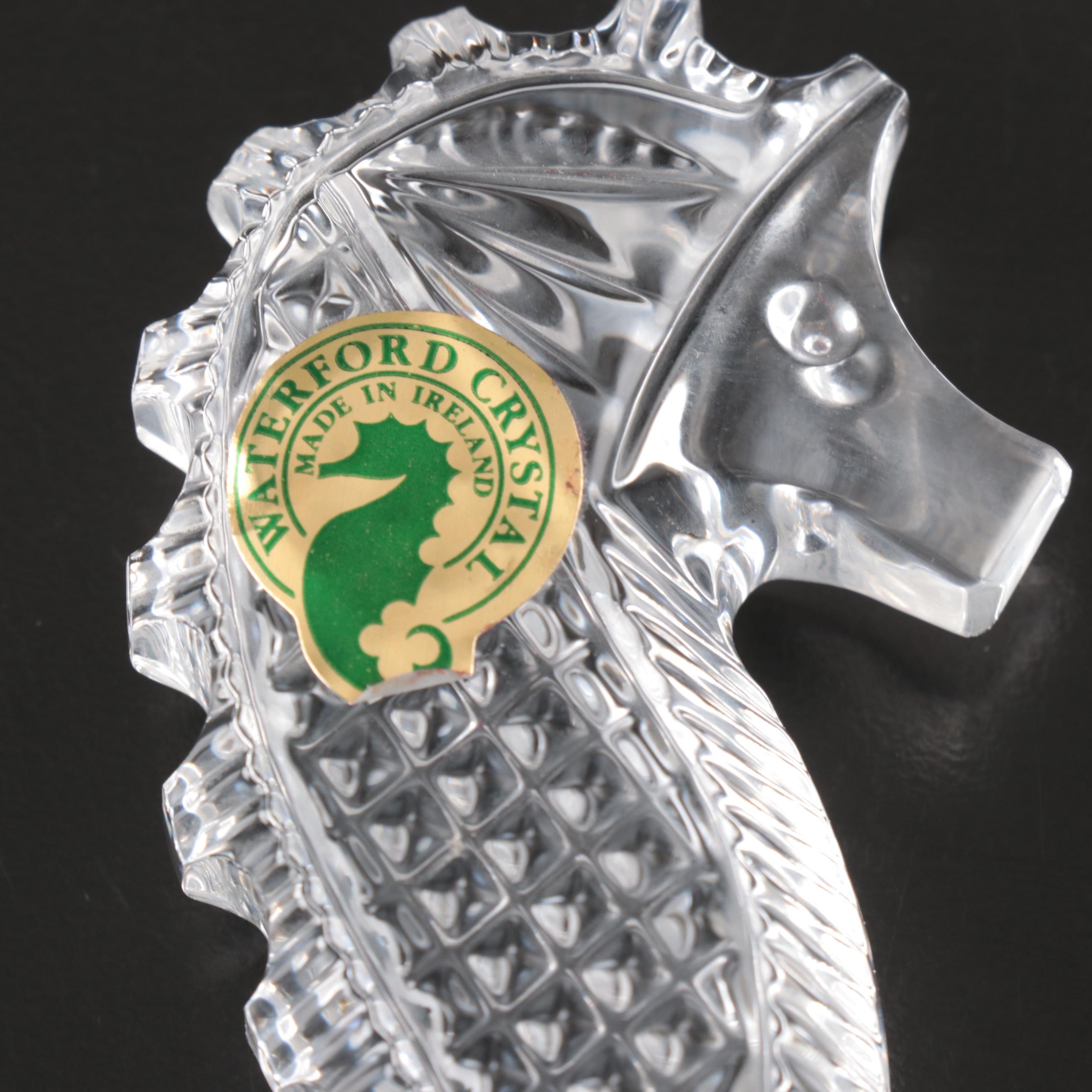 Waterford Crystal Seahorse Paperweight and "Lismore" Rose Bowl Vase