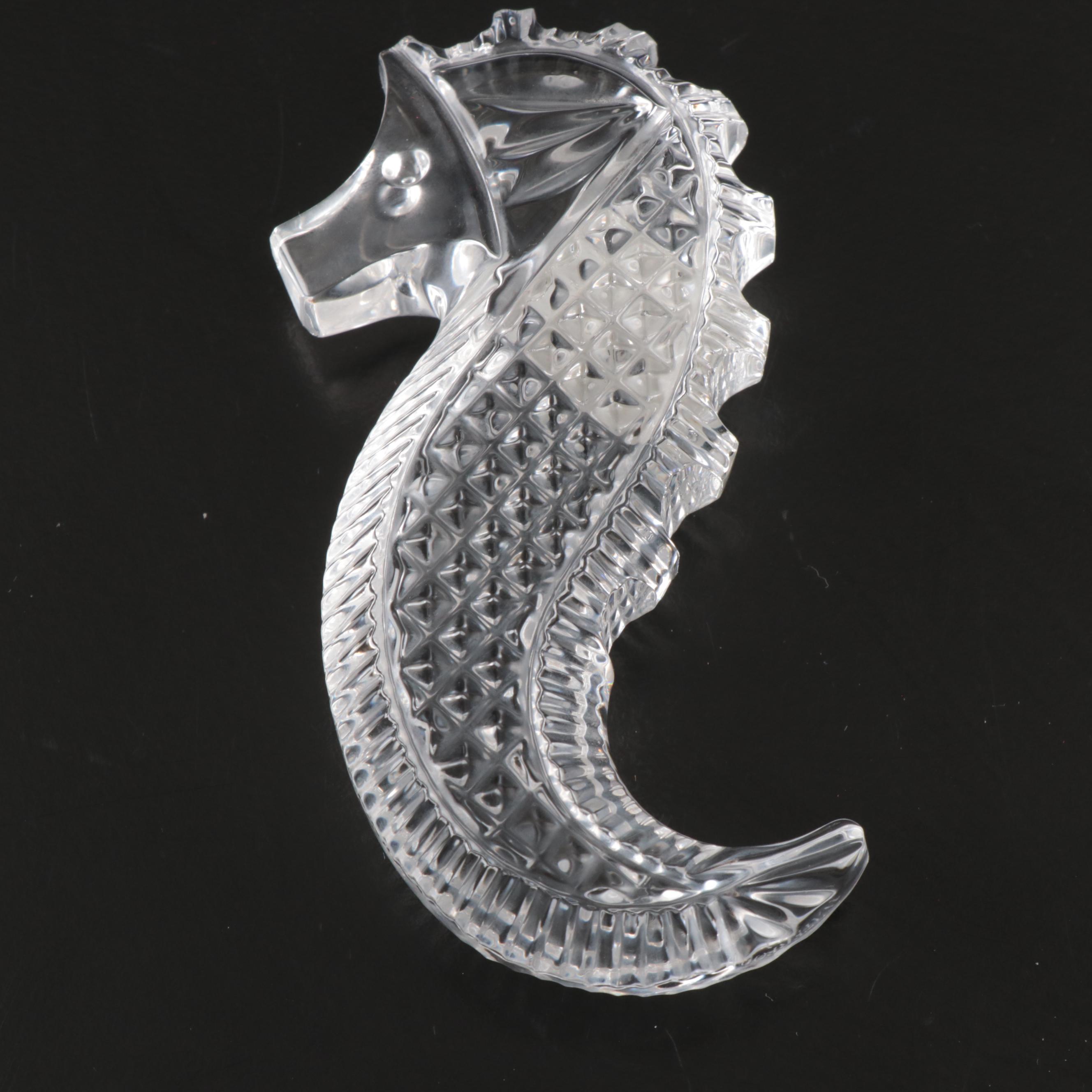 Waterford Crystal Seahorse Paperweight and "Lismore" Rose Bowl Vase