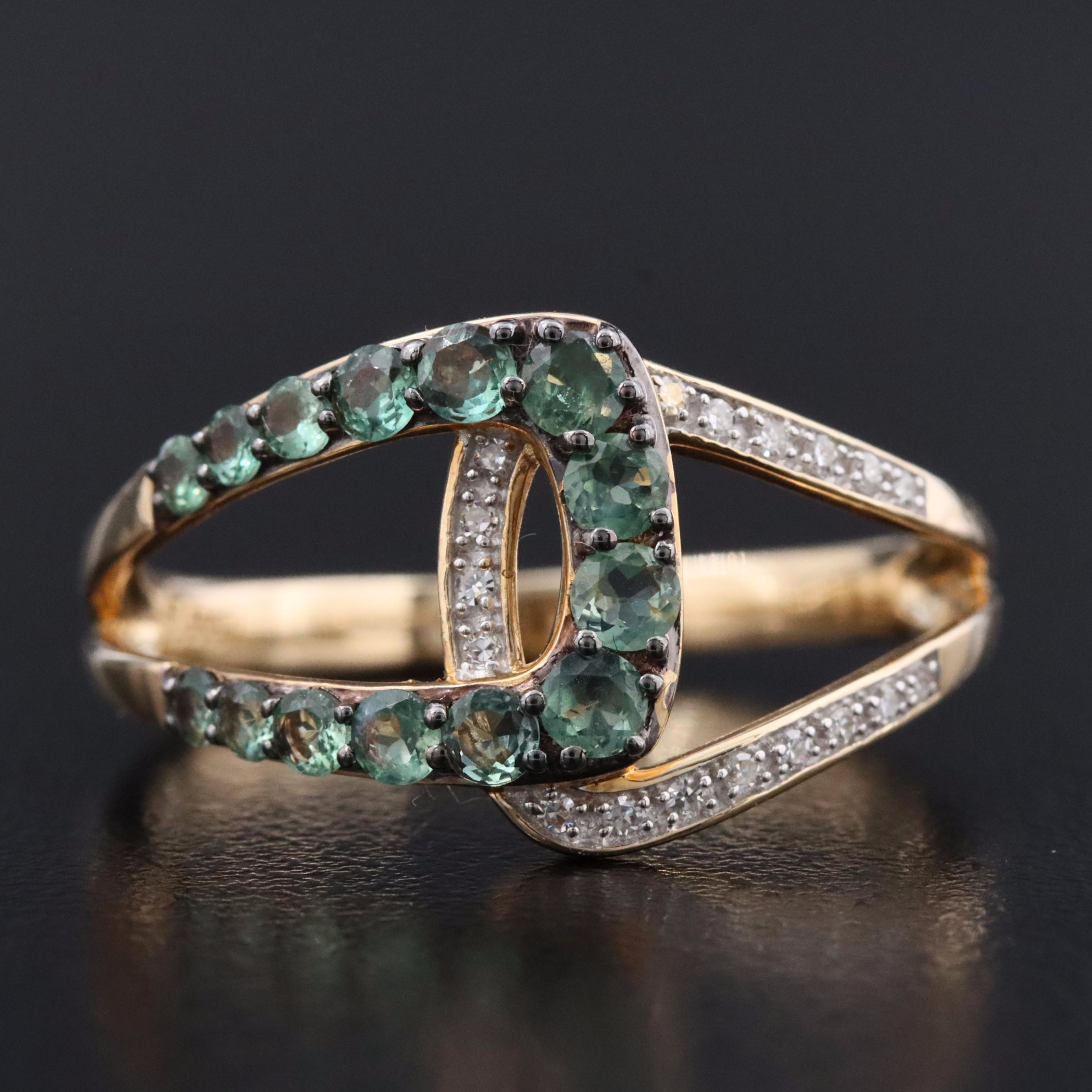 14K Alexandrite and Diamond Geometric Buckle Ring