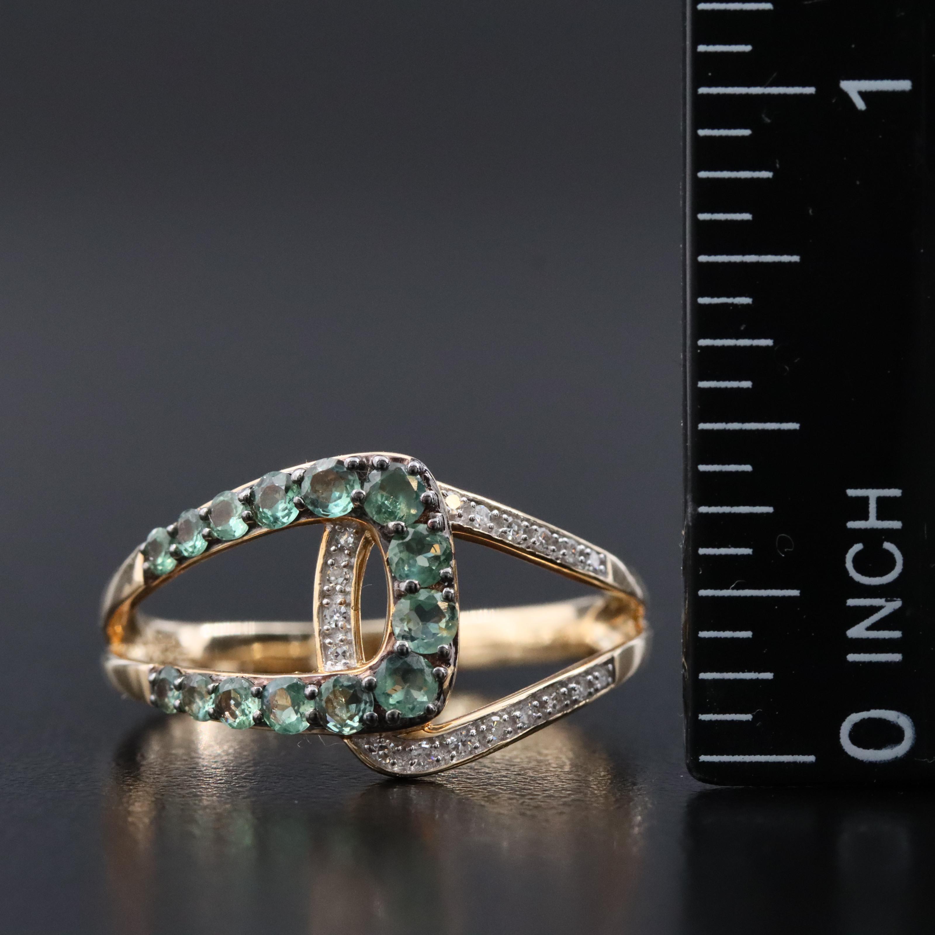 14K Alexandrite and Diamond Geometric Buckle Ring