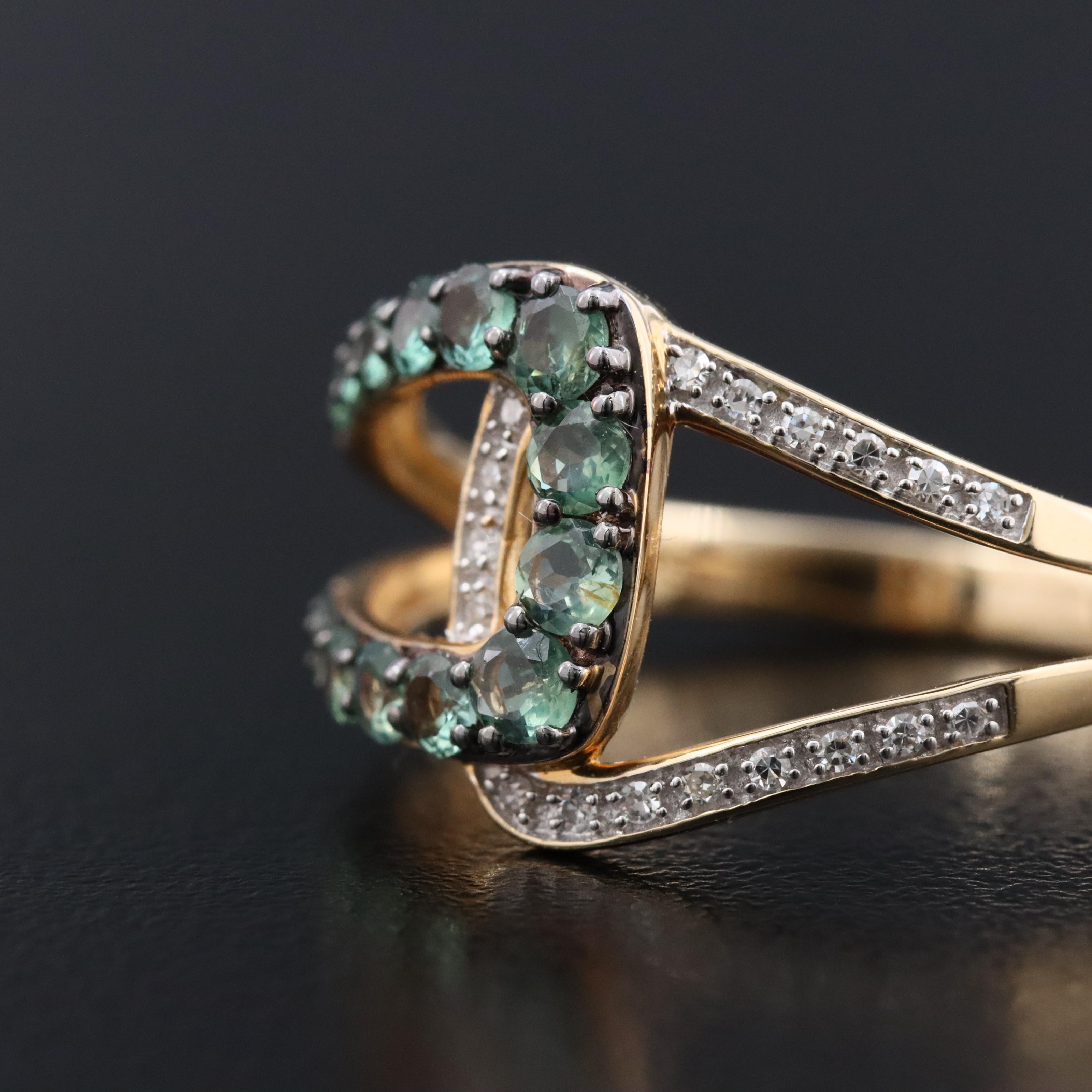 14K Alexandrite and Diamond Geometric Buckle Ring