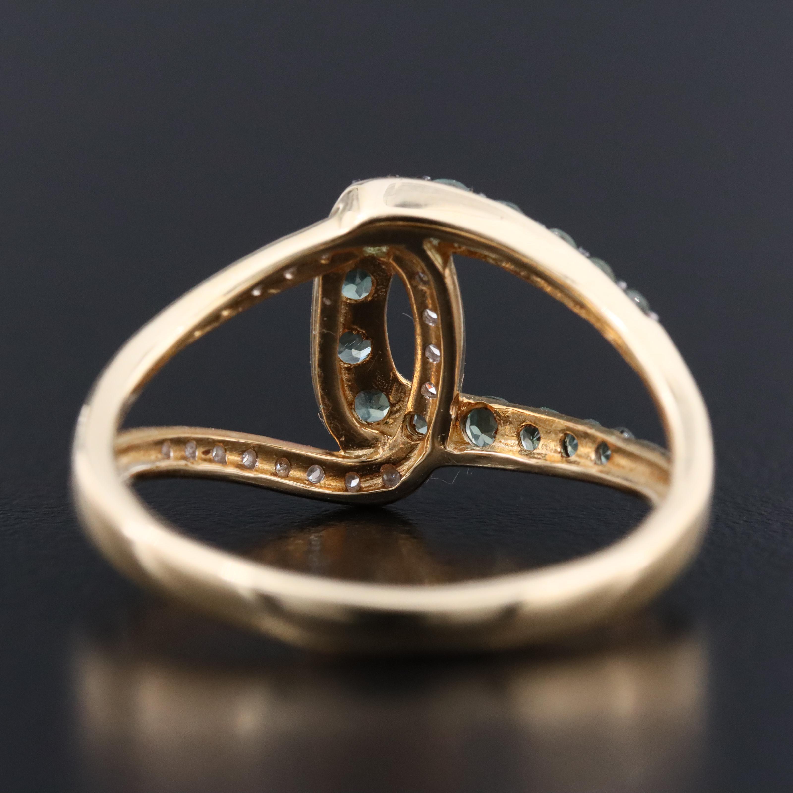 14K Alexandrite and Diamond Geometric Buckle Ring