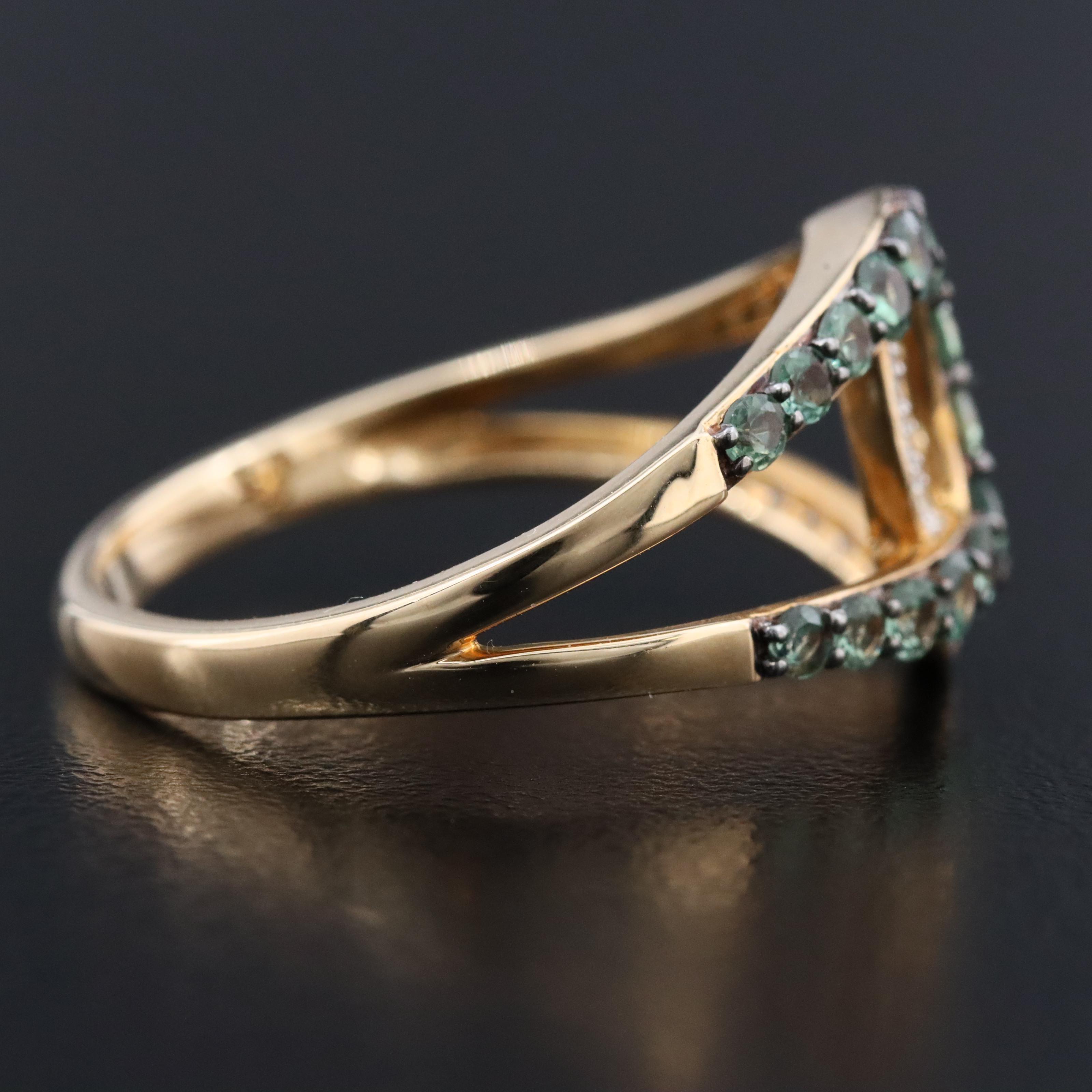 14K Alexandrite and Diamond Geometric Buckle Ring