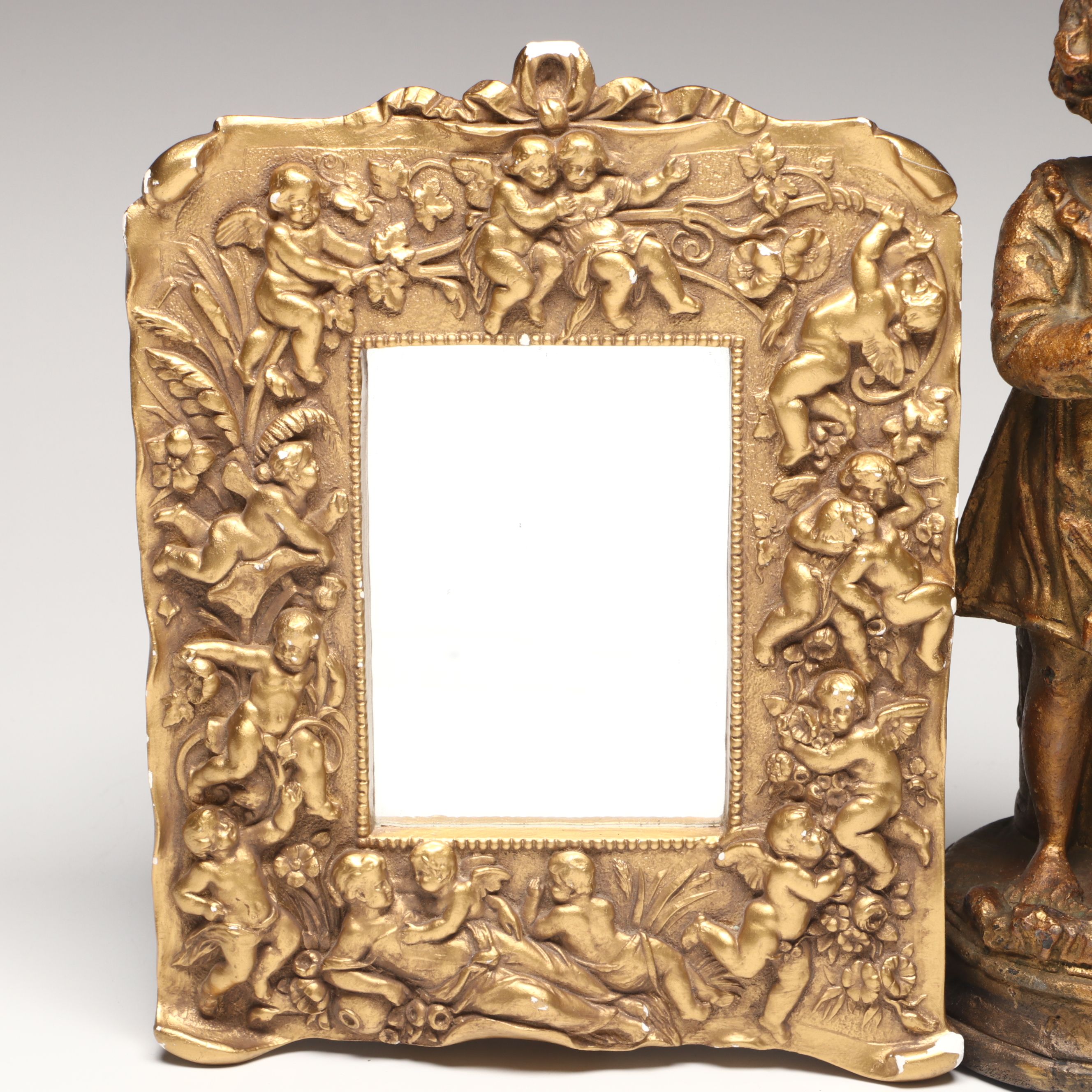Gargoyles Studio Gilt Finish Chalkware Mirror with Gilt Finish Plaster Sculpture