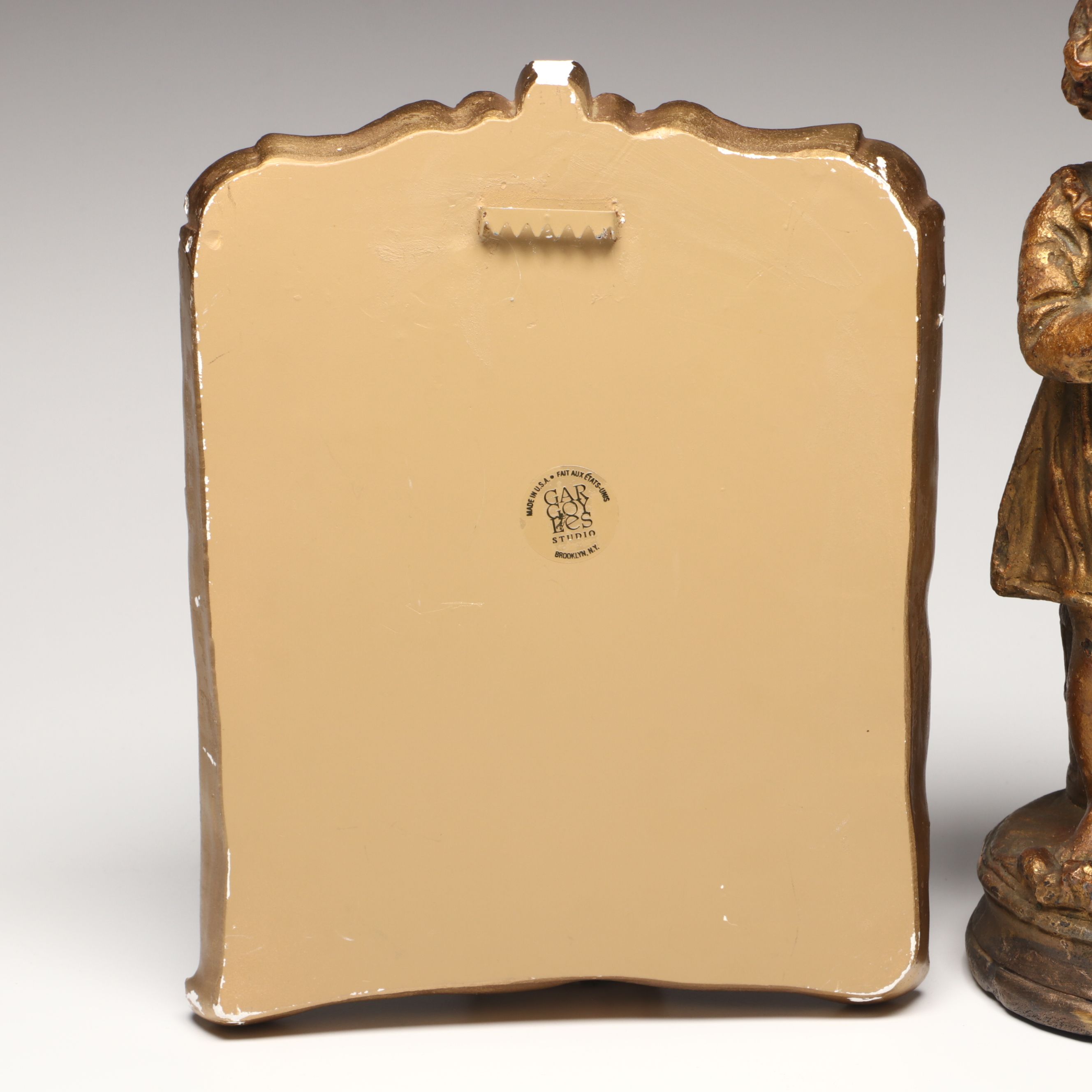 Gargoyles Studio Gilt Finish Chalkware Mirror with Gilt Finish Plaster Sculpture