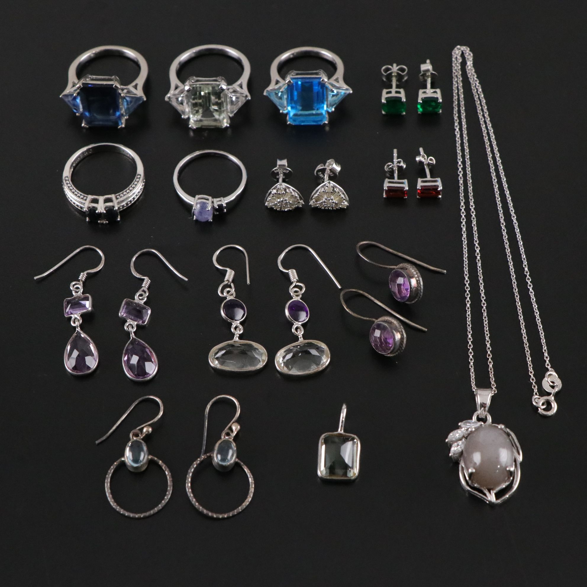 14 Assorted Sterling Silver Rings, Necklaces and Earrings