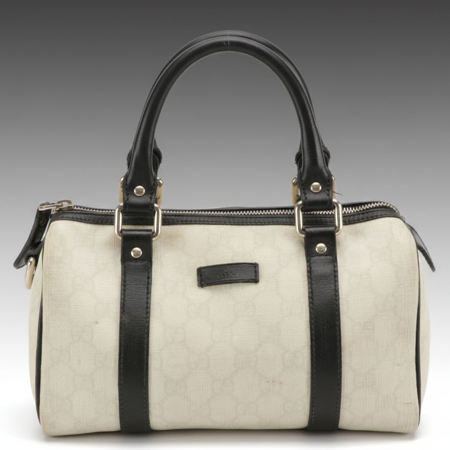 Gucci Mini Joy Boston Bag in GG Monogram Supreme Canvas and Leather
