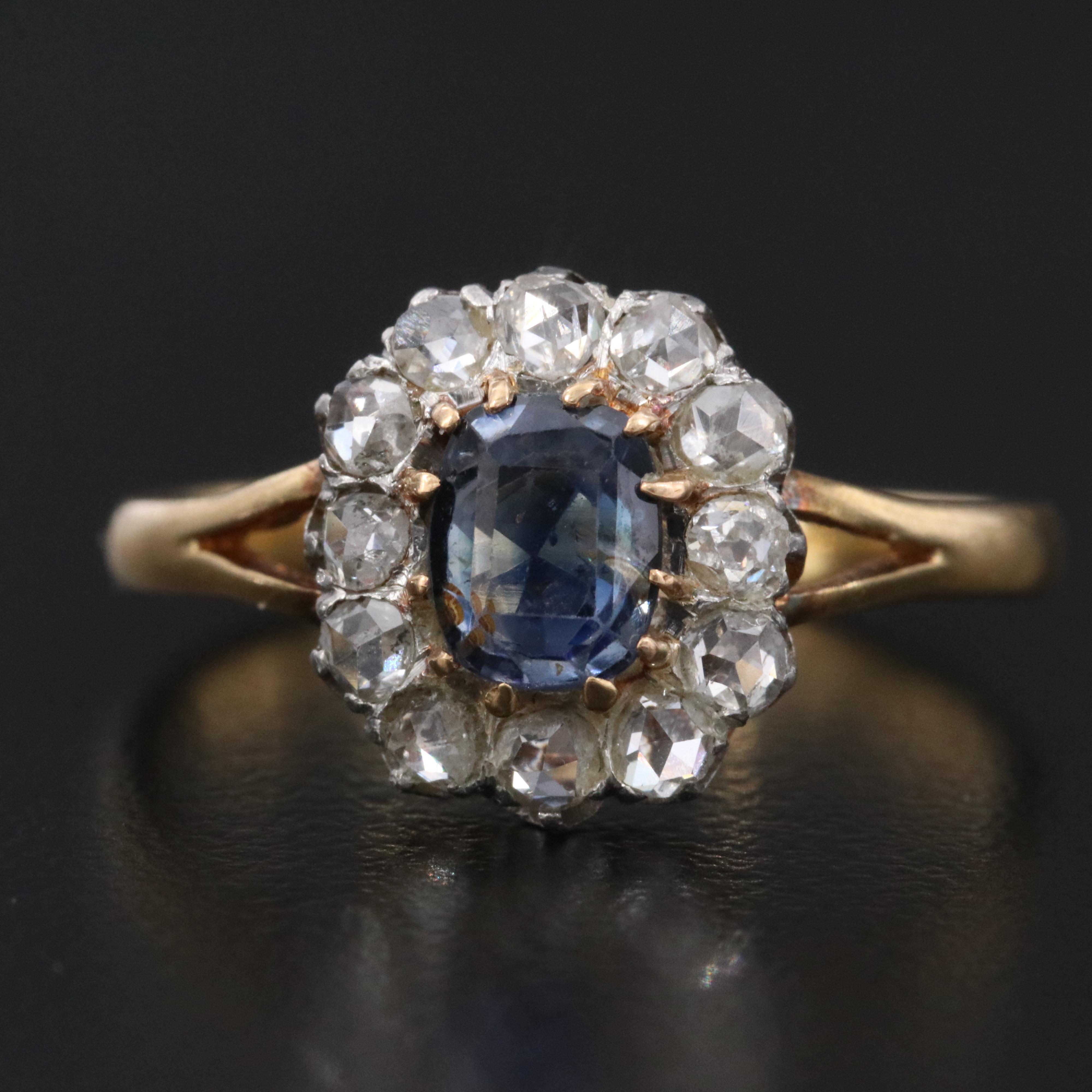 Antique 18K Sapphire and Diamond Ring with Platinum Settings