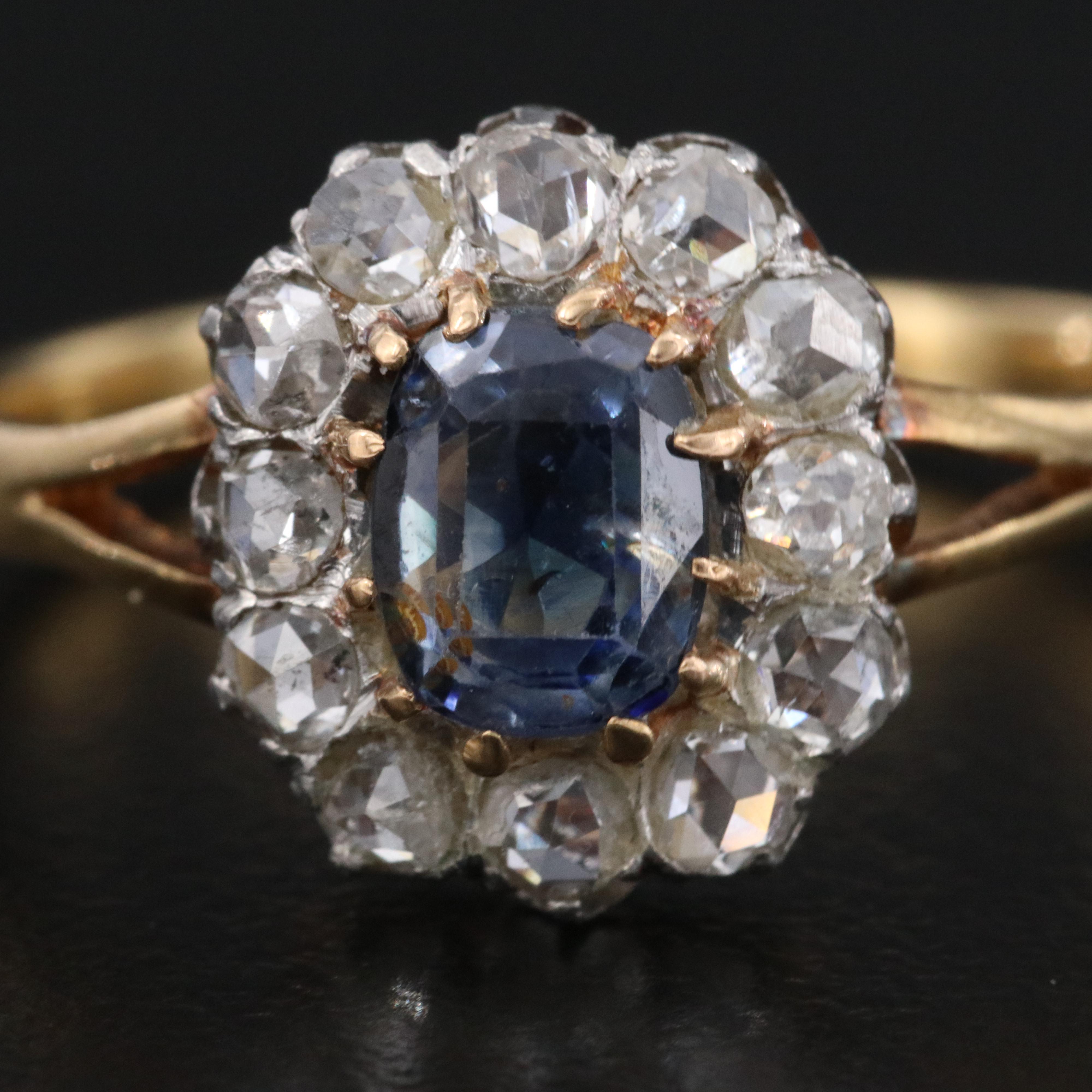 Antique 18K Sapphire and Diamond Ring with Platinum Settings